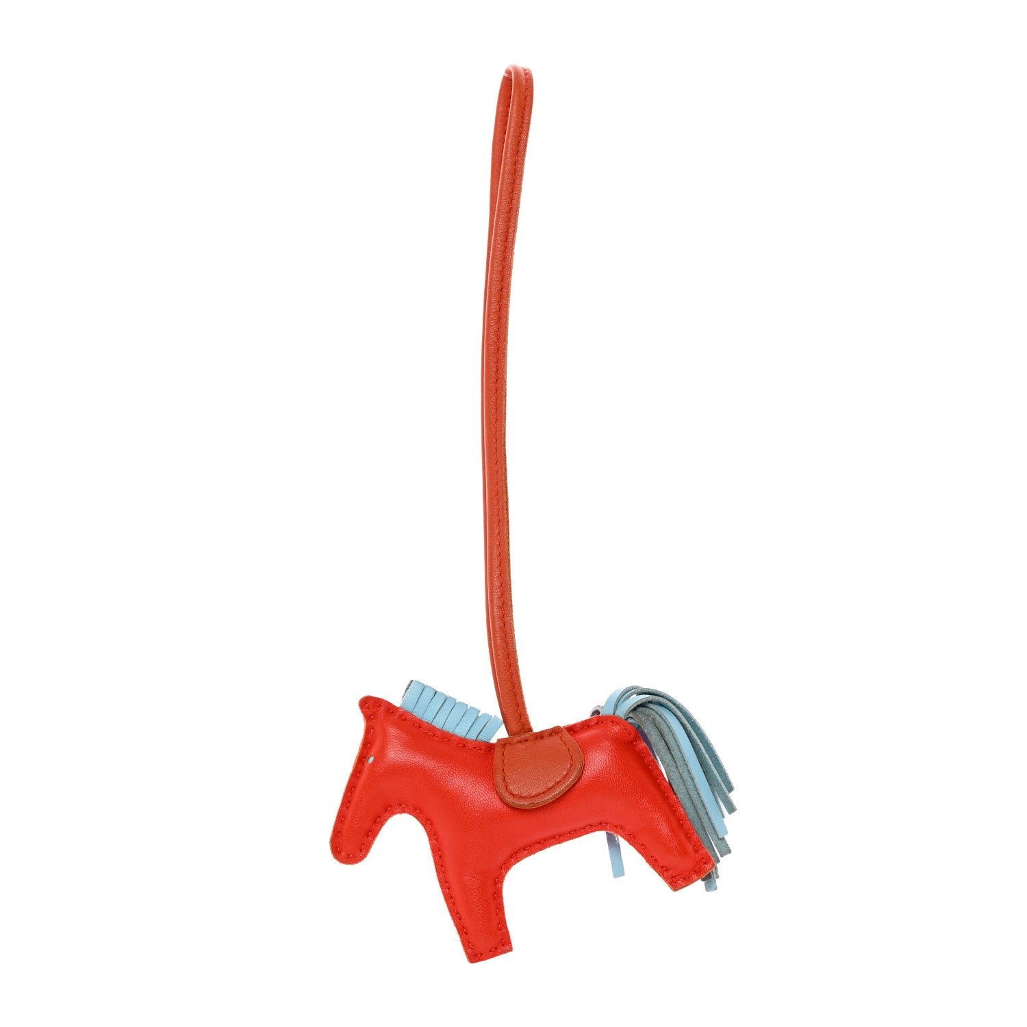 Hermes Milo Lambskin Grigri Rodeo Horse Bag Charm PM Capucine Celeste Cornaline