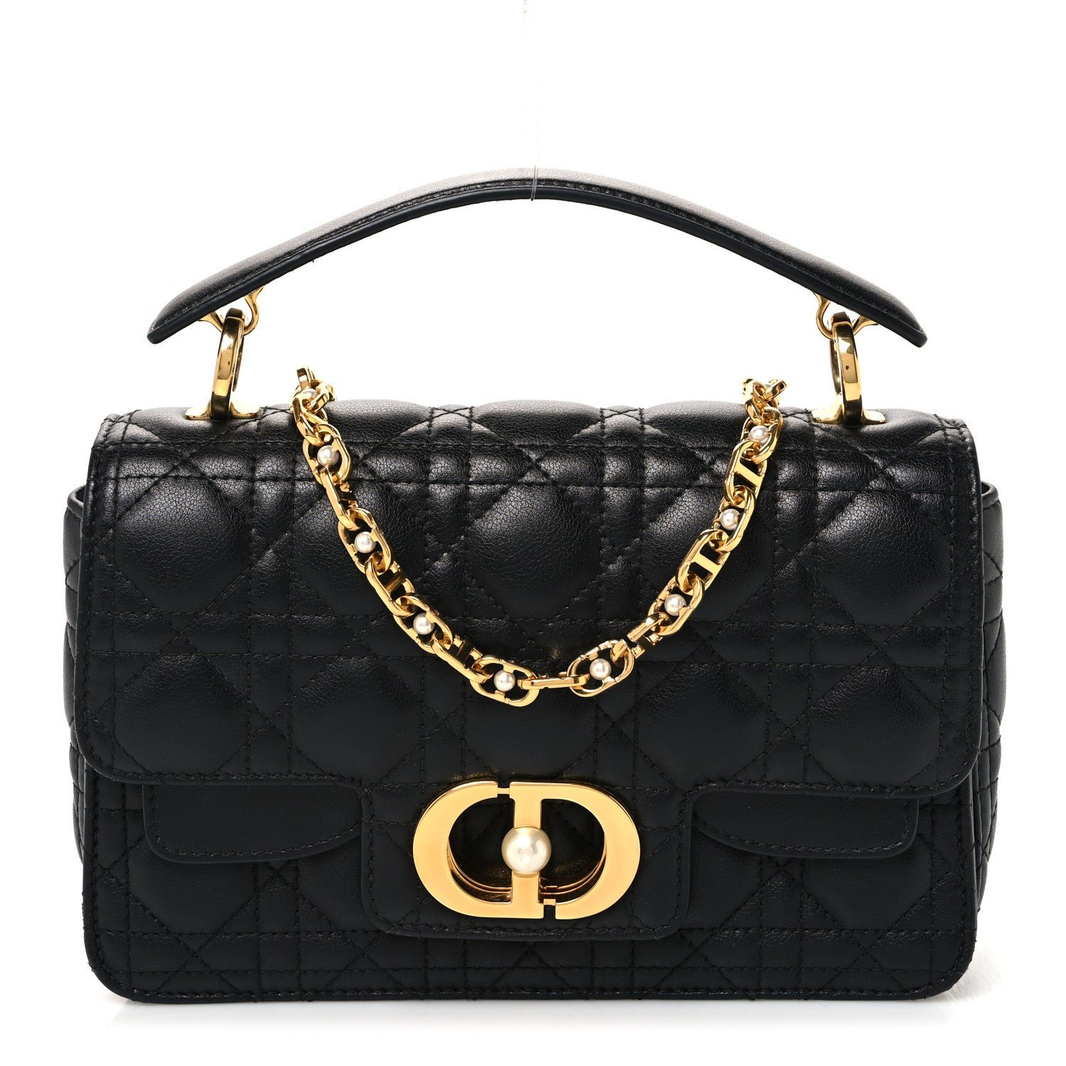 Christian Dior Calfskin Cannage Small Dior Jolie Top Handle Black