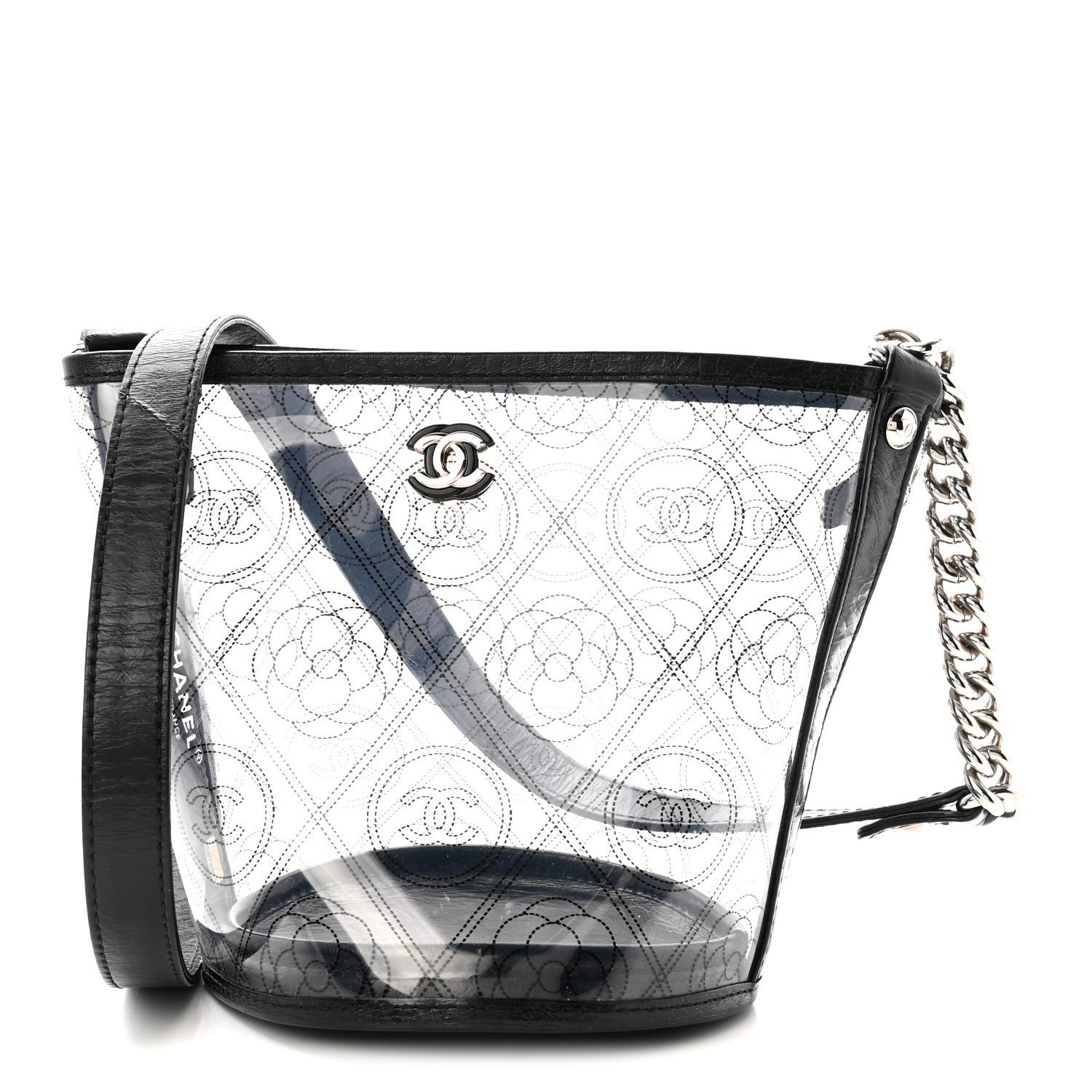 Chanel Crumpled Calfskin PVC Bucket Bag Black