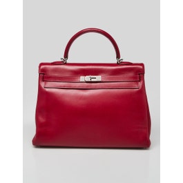 Hermes Hermes 35cm Rubis/Rose Tyrien Tadelakt Leather Palladium Plated So Flash Kelly Retourne Bag