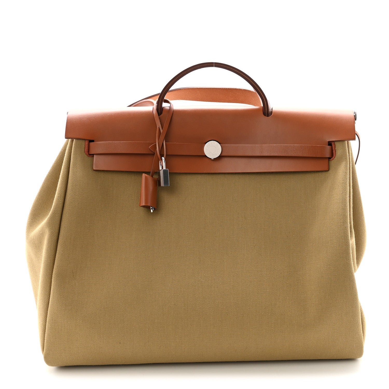Hermes Military Toile Vache Hunter Herbag Zip Retourne 39 MM Poussiere Fauve