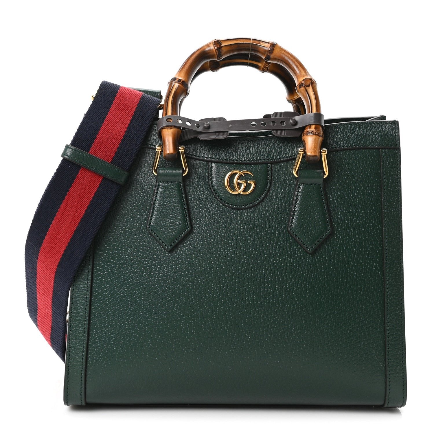 Gucci Textured Dollar Calfskin Web Small Diana Tote Bag Vintage Green Powder Pink
