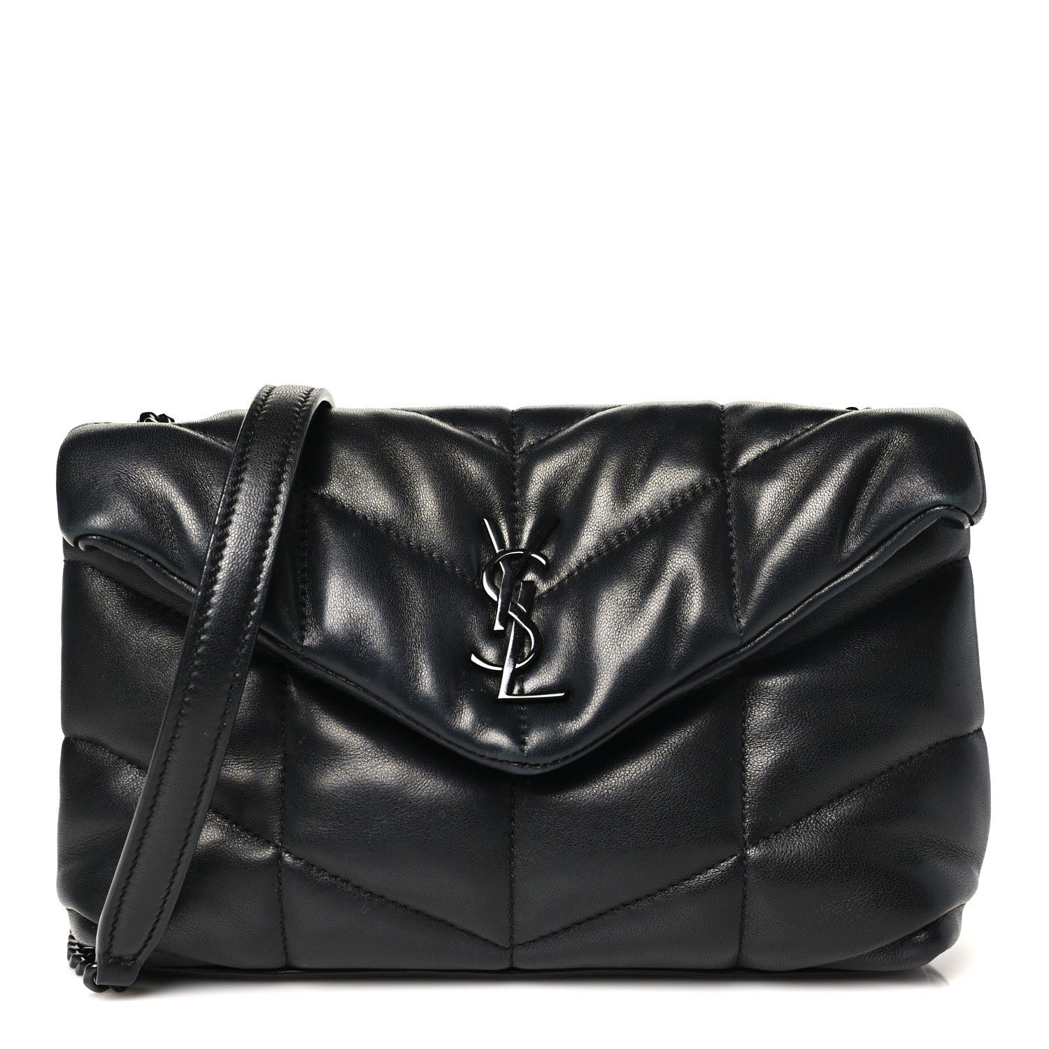 Saint Laurent Lambskin Quilted Toy Loulou Puffer Monogram Monochrome Chain Satchel Black