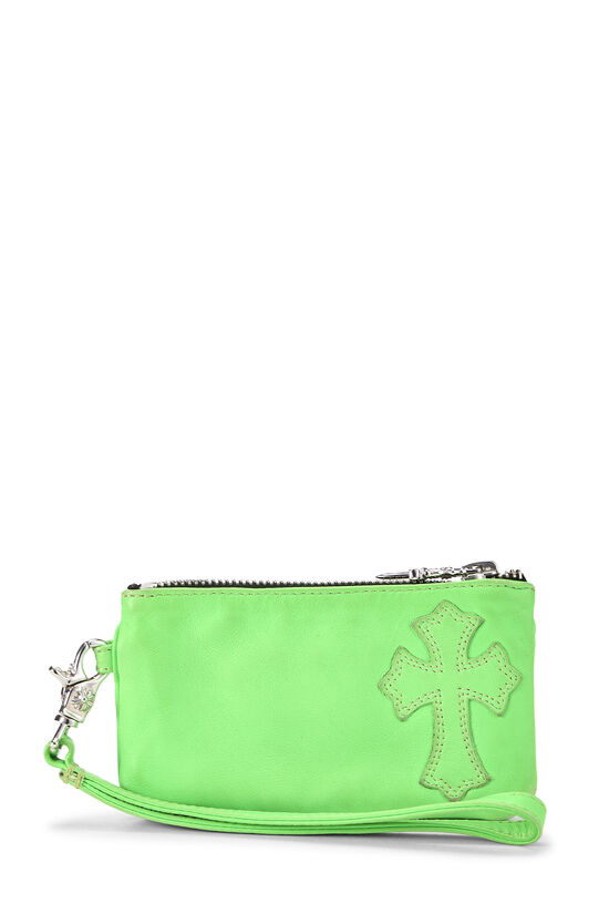 Chrome Hearts Green Leather Cross Patch Wristlet