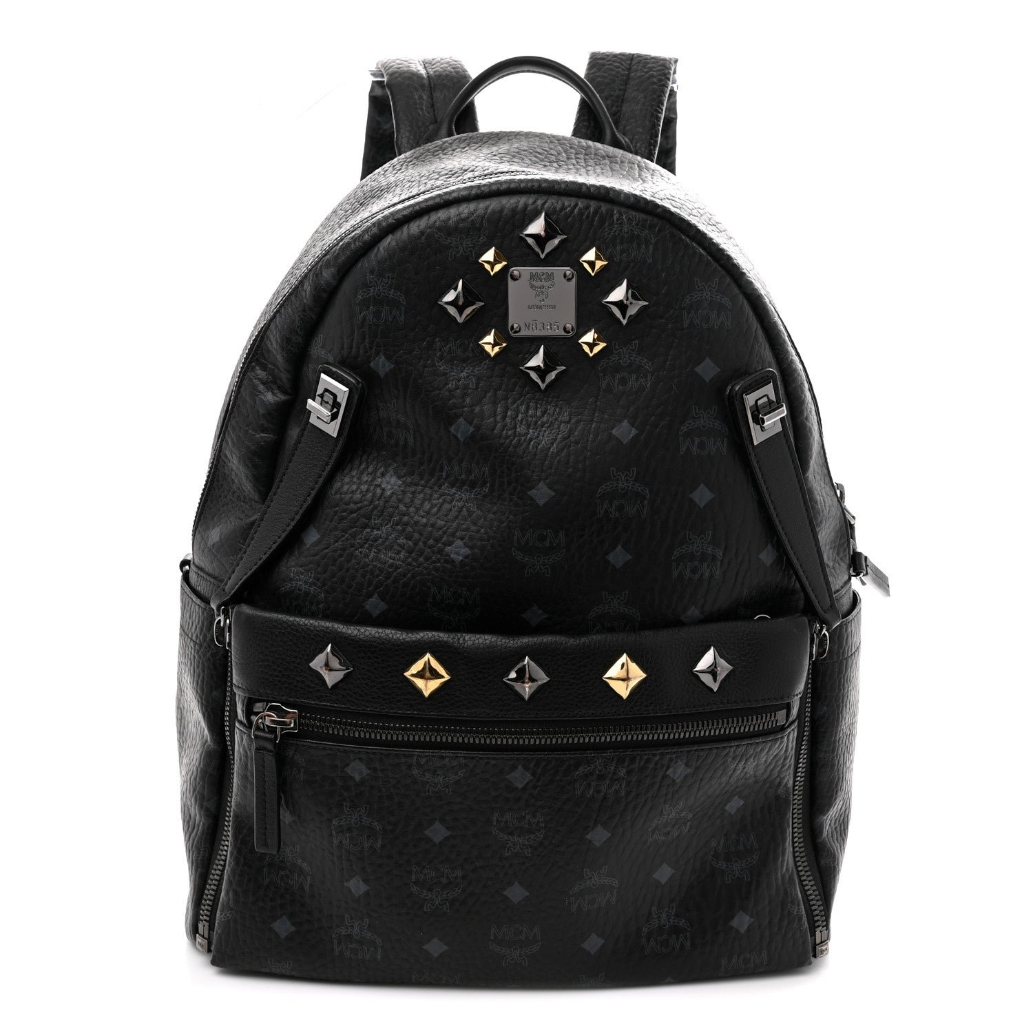 MCM Visetos Studded Medium Dual Stark Backpack Black