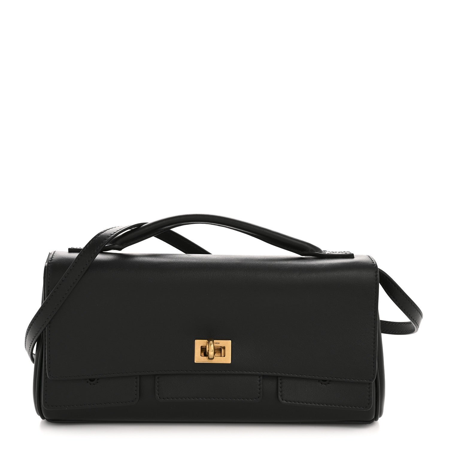 Balenciaga Smooth Calfskin Small Bel Air Clutch On Strap Black Black