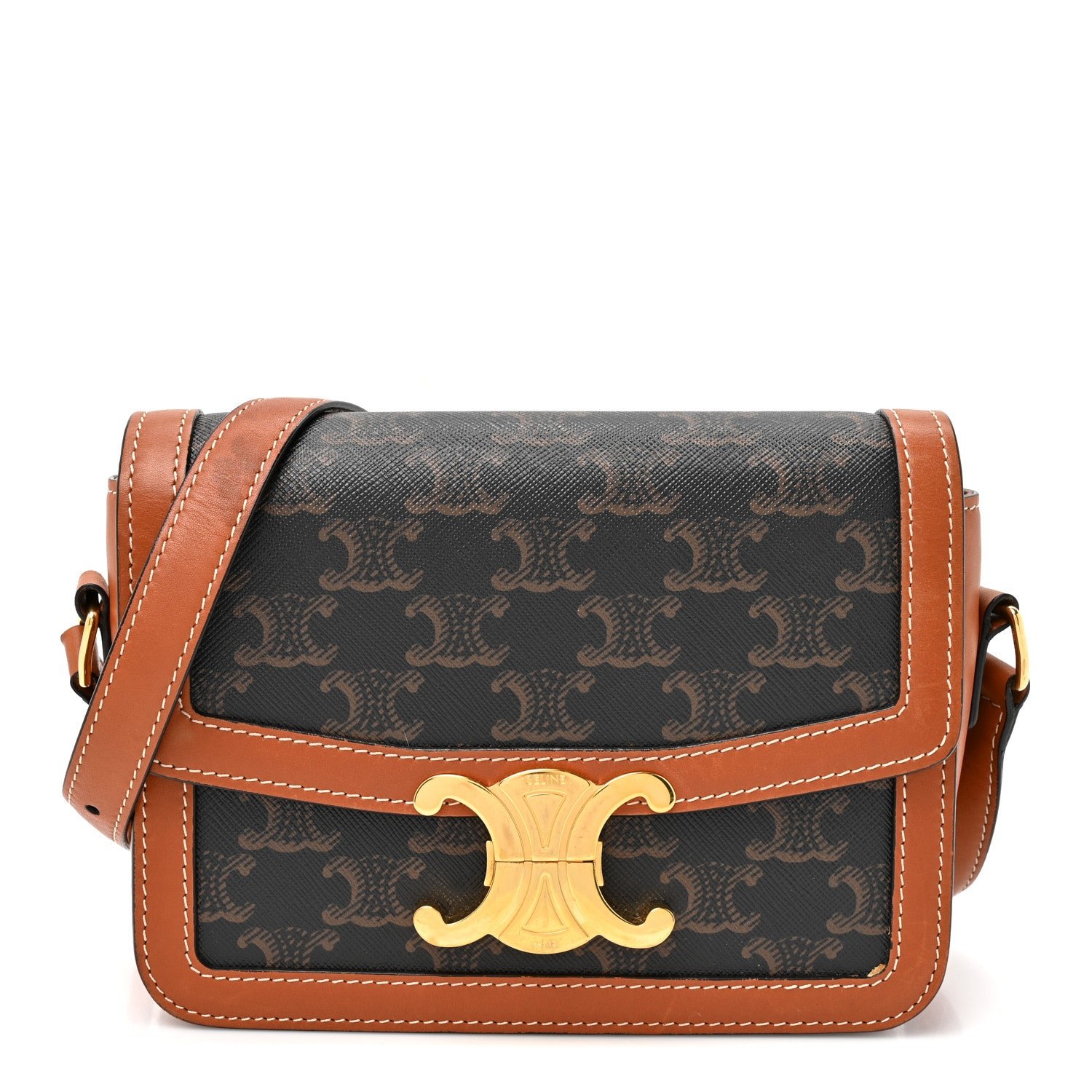 Celine Celine Calfskin Triomphe Canvas Teen Triomphe Bag Tan