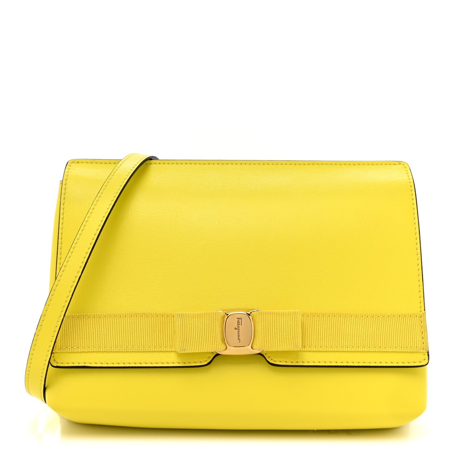 Salvatore Ferragamo Calfskin Vara Bow Wallet On Strap Yellow