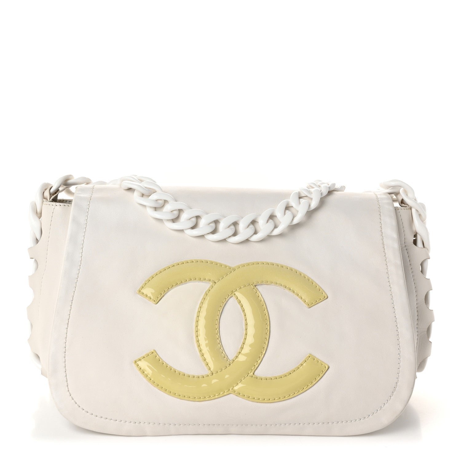 Chanel Calfskin Modern Chain Rhodoid Flap White