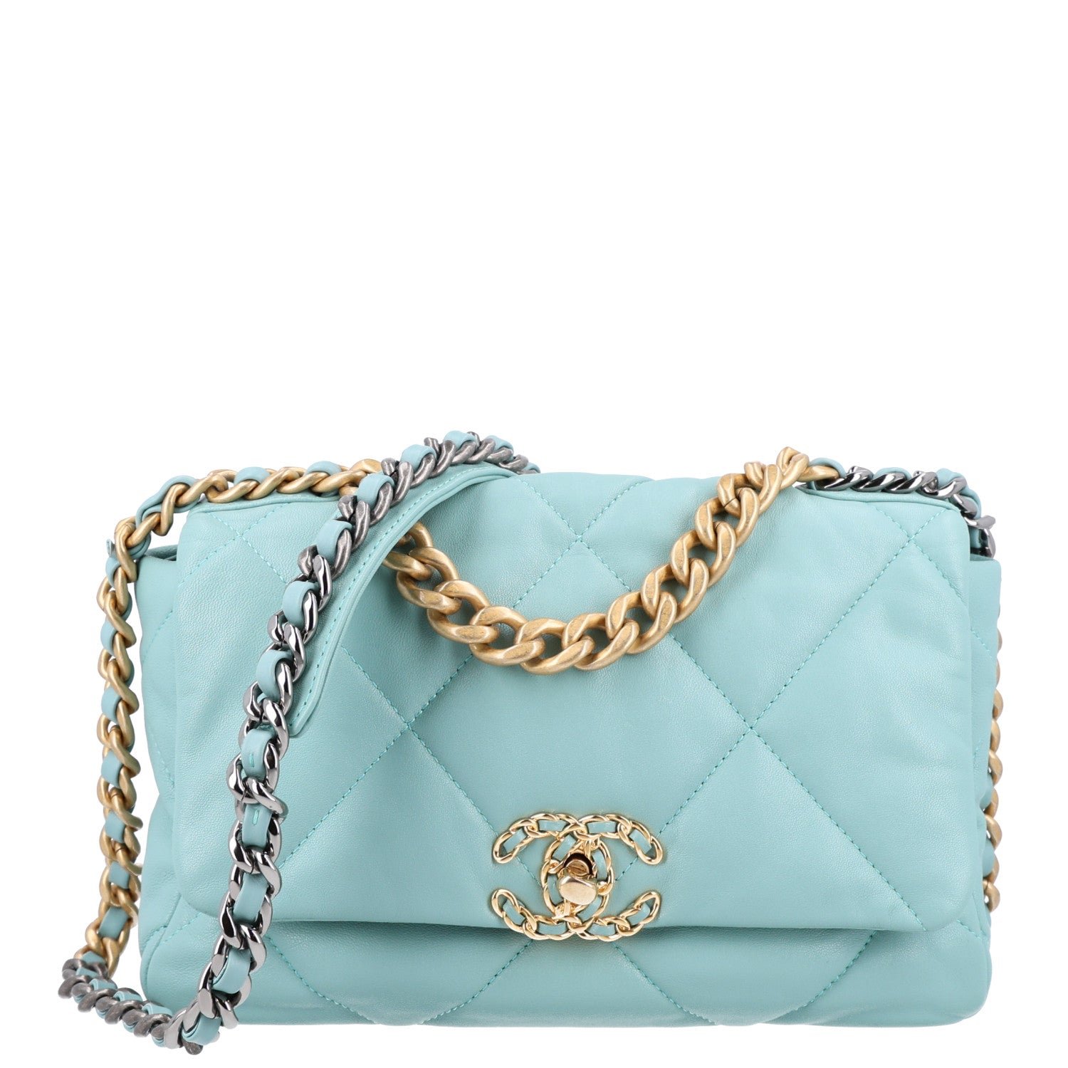 Chanel Goatskin Quilted Medium Chanel 19 Flap Light Blue