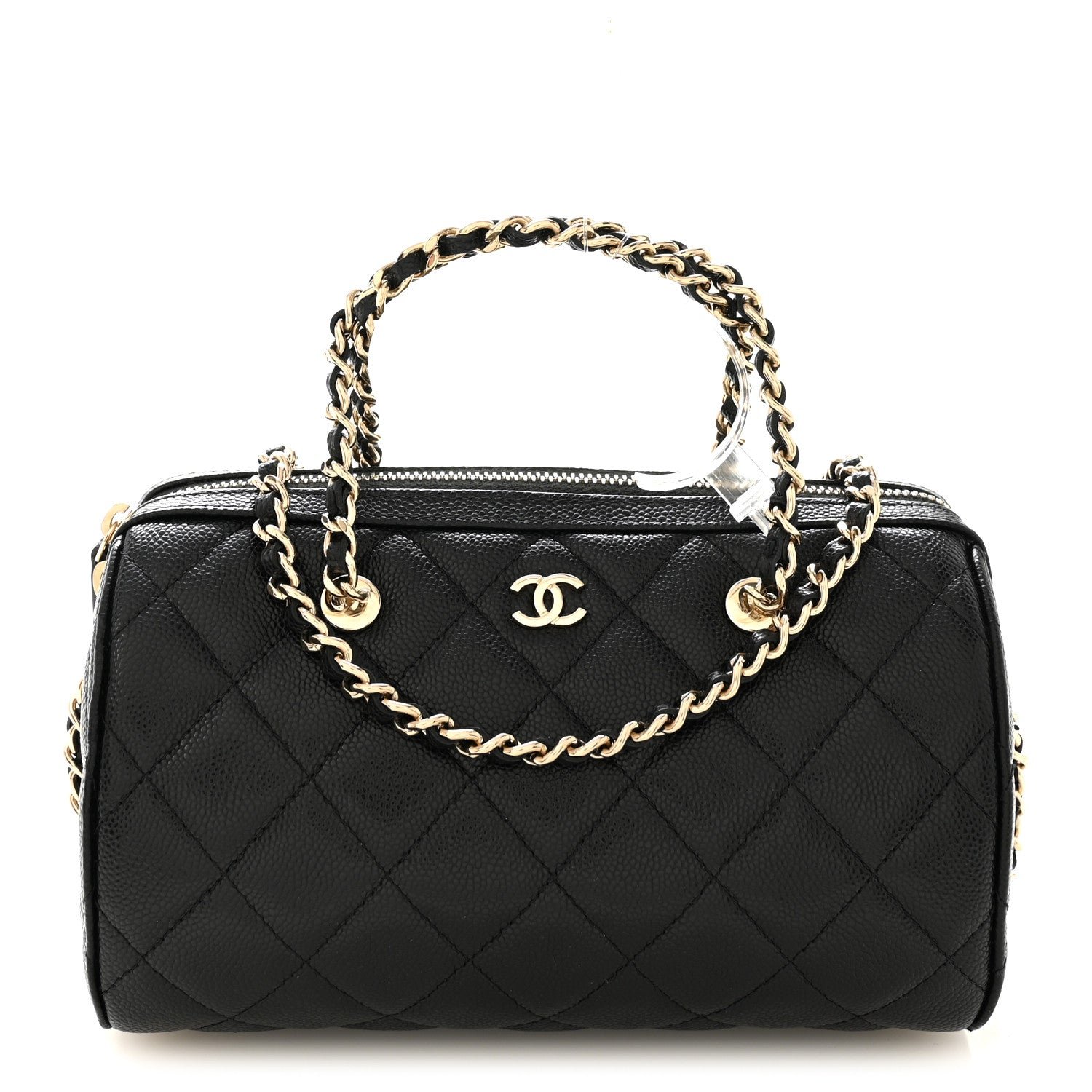 Chanel Caviar Quilted Barrel Clutch With Chain Black