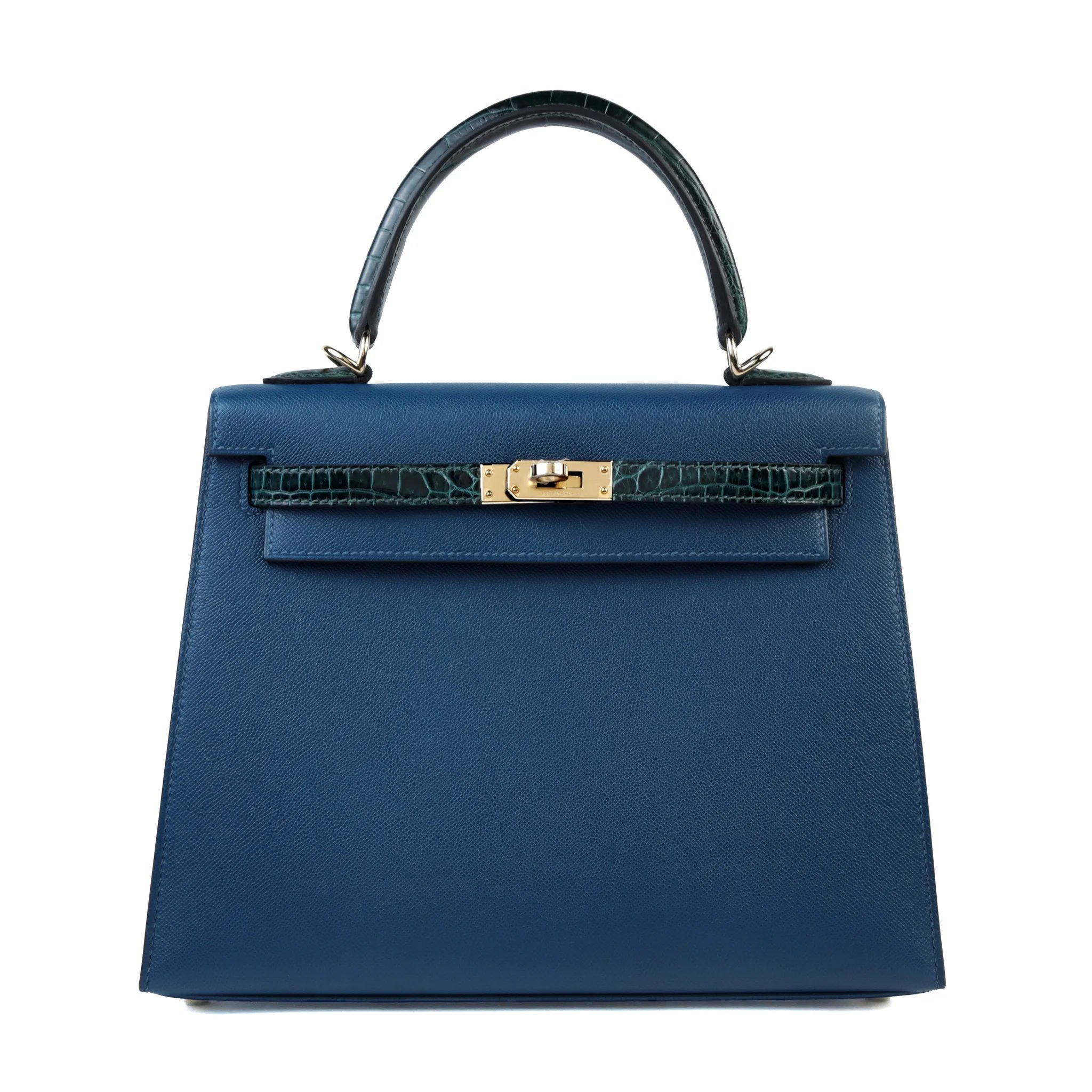 Unused ( Rank NS ) HERMÈS Kelly 25 Sellier Touch Deep Blue (S4) Vert Cypress (6O) Madame Shiny Niloticus Crocodile Permabrass hardware K (2025)