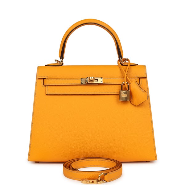 Hermes Special Order (HSS) Kelly Sellier 25 Jaune D'Or Verso Epsom Gold Hardware