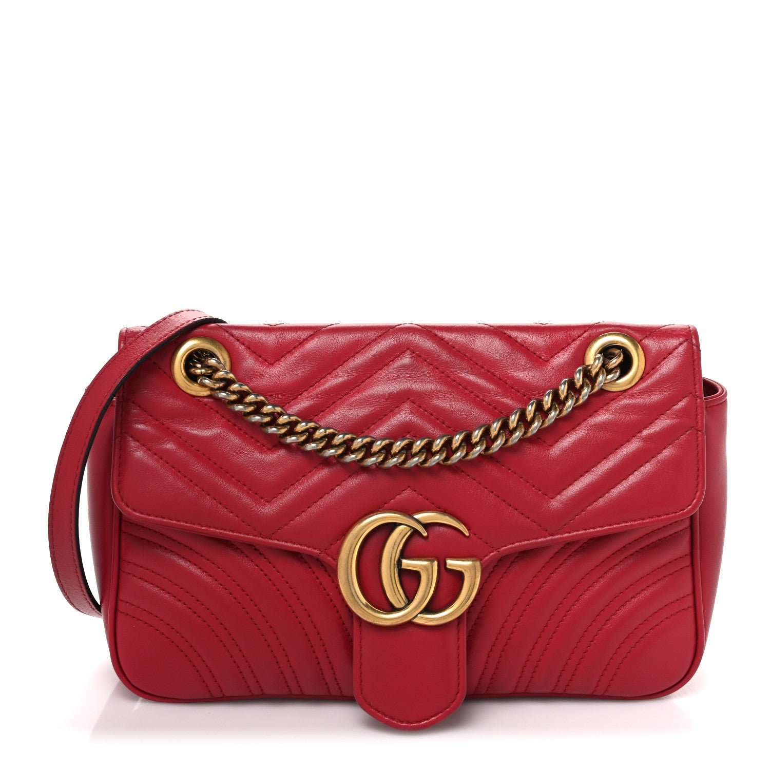 Gucci Calfskin Matelasse Small GG Marmont Shoulder Bag Hibiscus Red
