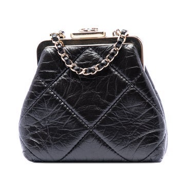 Quilted Aged Lambskin Kiss Lock Clutch with Chain
