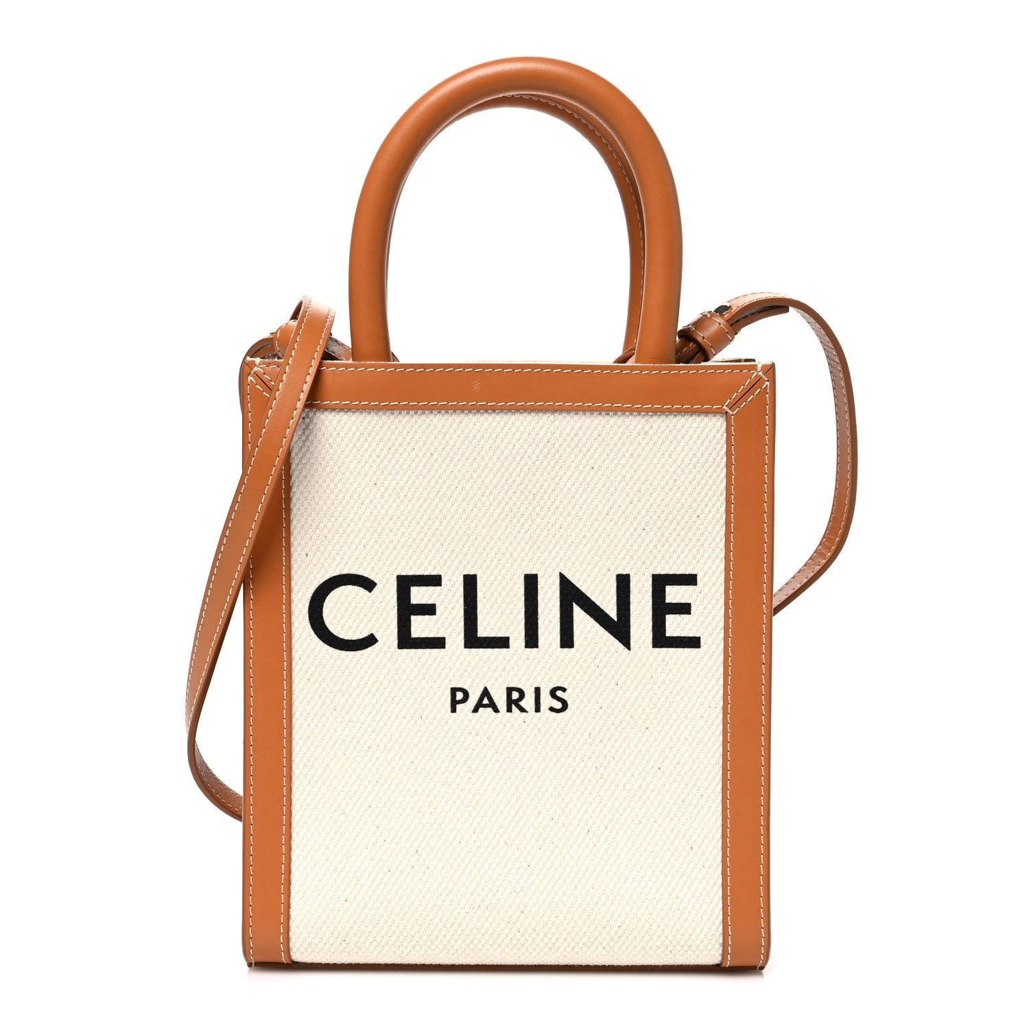 Celine Canvas Calfskin Mini Vertical Cabas Natural Tan