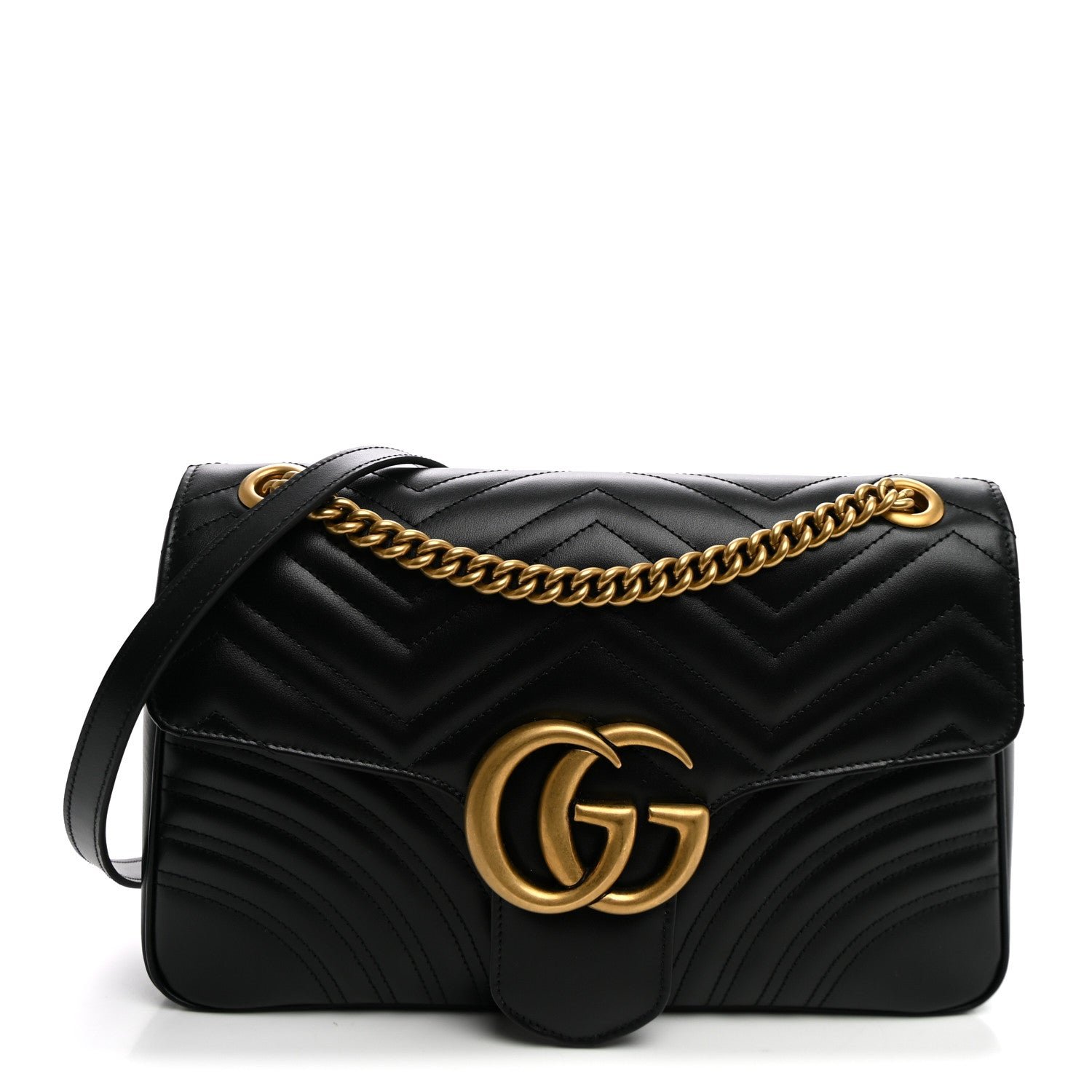 Gucci Calfskin Matelasse Medium GG Marmont Shoulder Bag Black