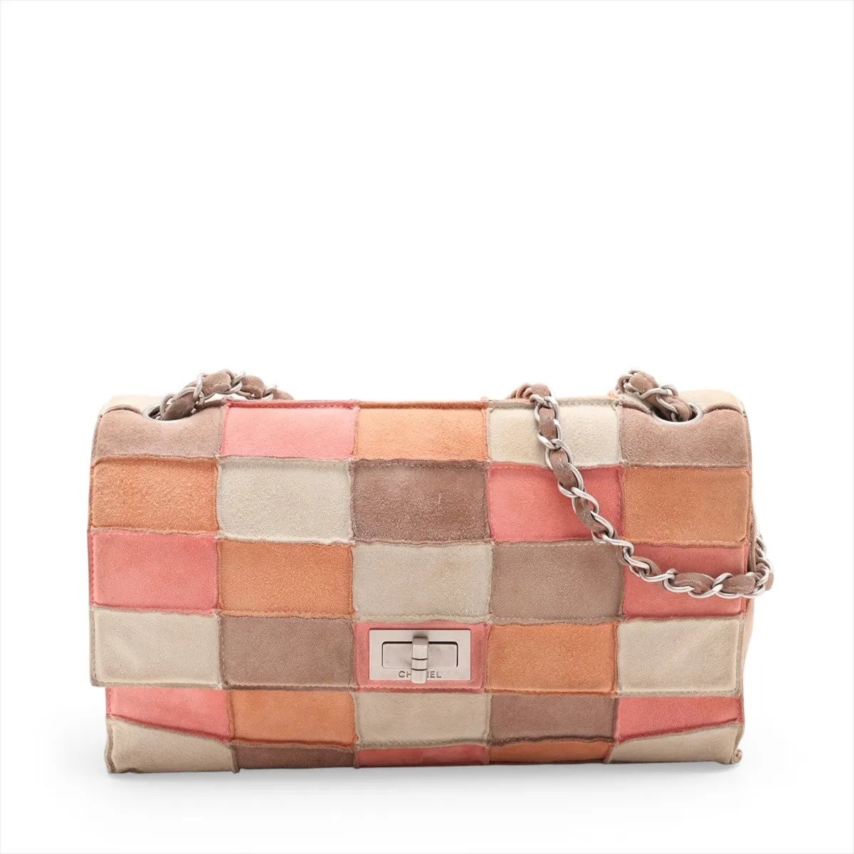 Chanel Chocolate Bar Suede Single Flap Single Chain Bag Multicolor Silver Metal