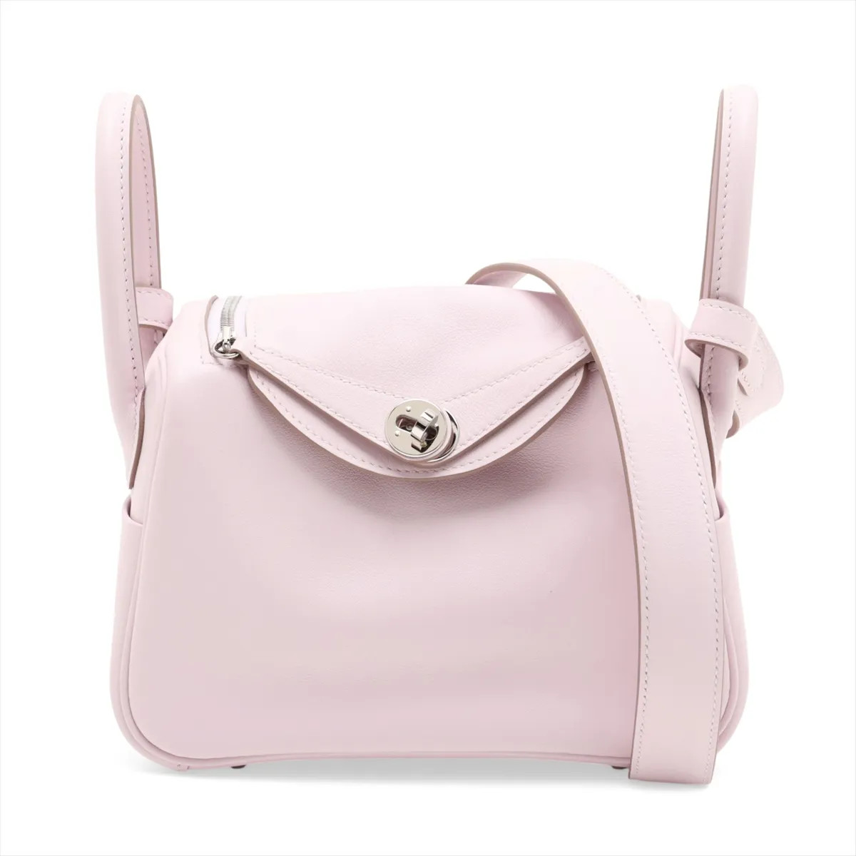 Hermès Lindy mini 20 Verso Veau Swift Mauve pale x gold Silver Metal Fittings B: