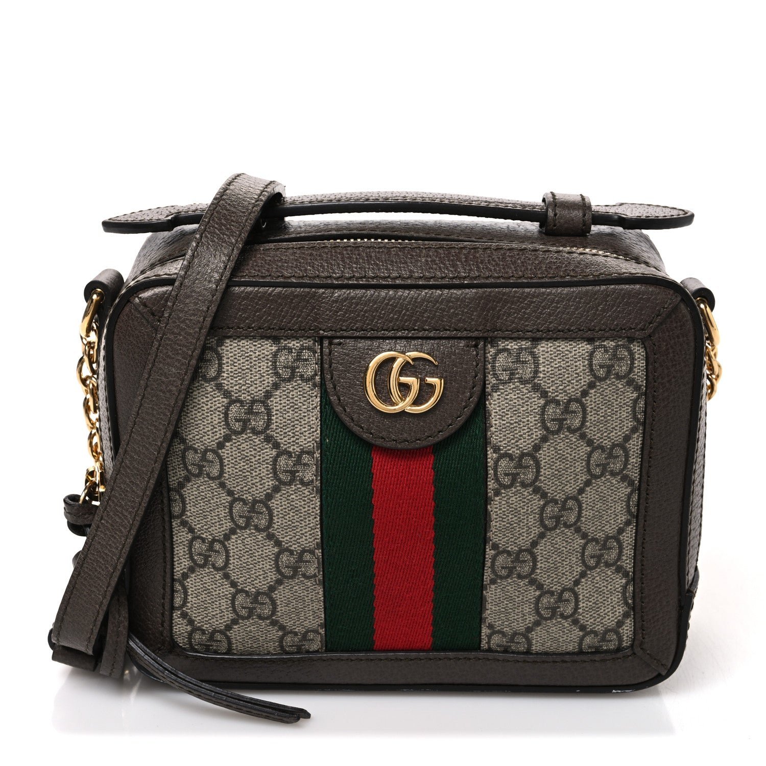 Gucci GG Supreme Monogram Mini Ophidia Top Handle Shoulder Bag Brown