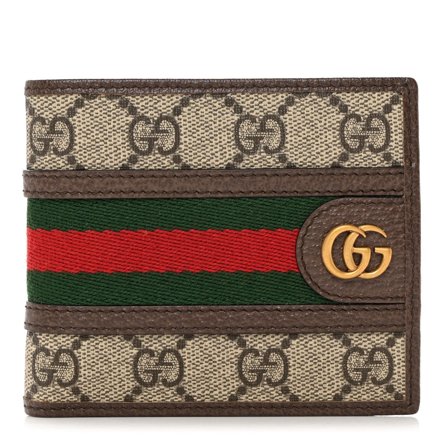 Gucci GG Supreme Monogram Web Mens Ophidia Bi-Fold Coin Wallet Beige New Acero
