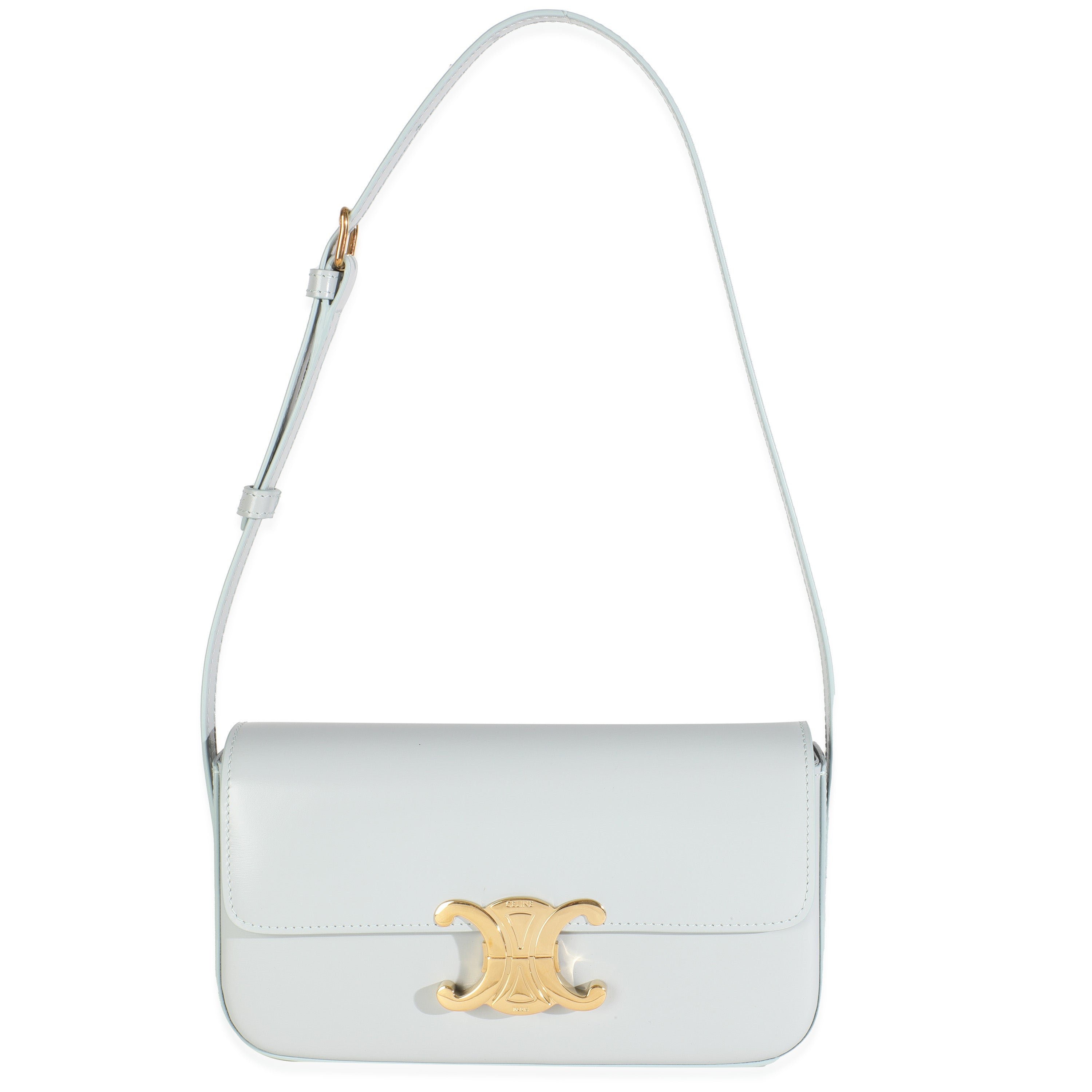Celine Blue Grey Shiny Calfskin Claude Triomphe Shoulder Bag