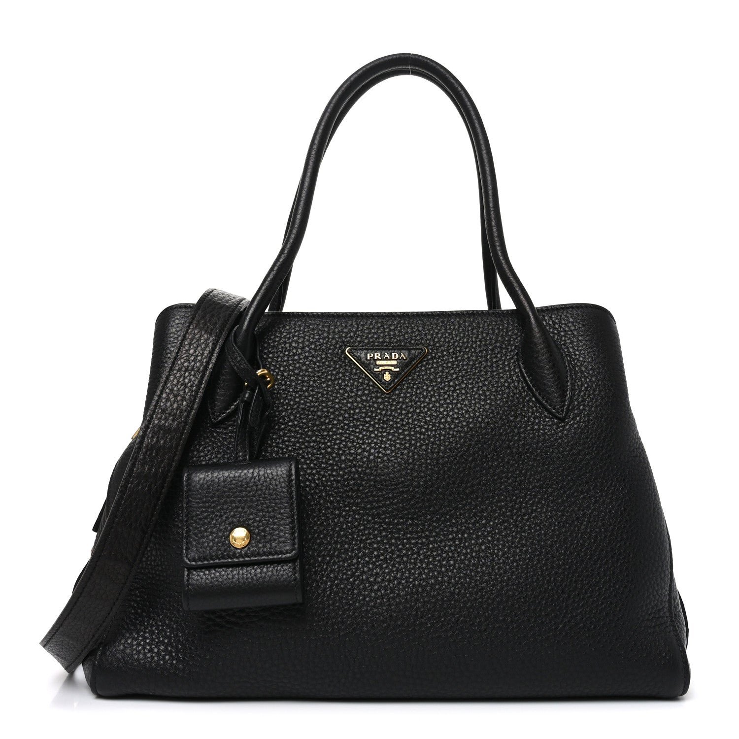 Prada Vitello Daino Soft Zippered Top Handle Bag Black