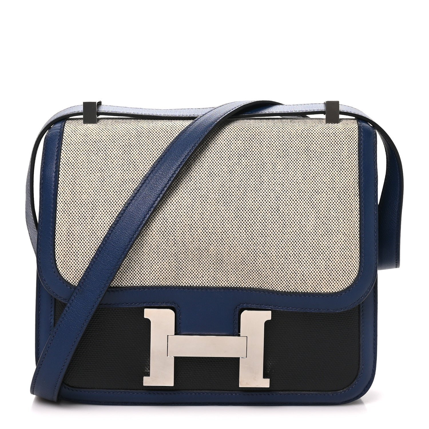 Hermes Swift Toile Constance 24 Bleu Saphir Black Ecru