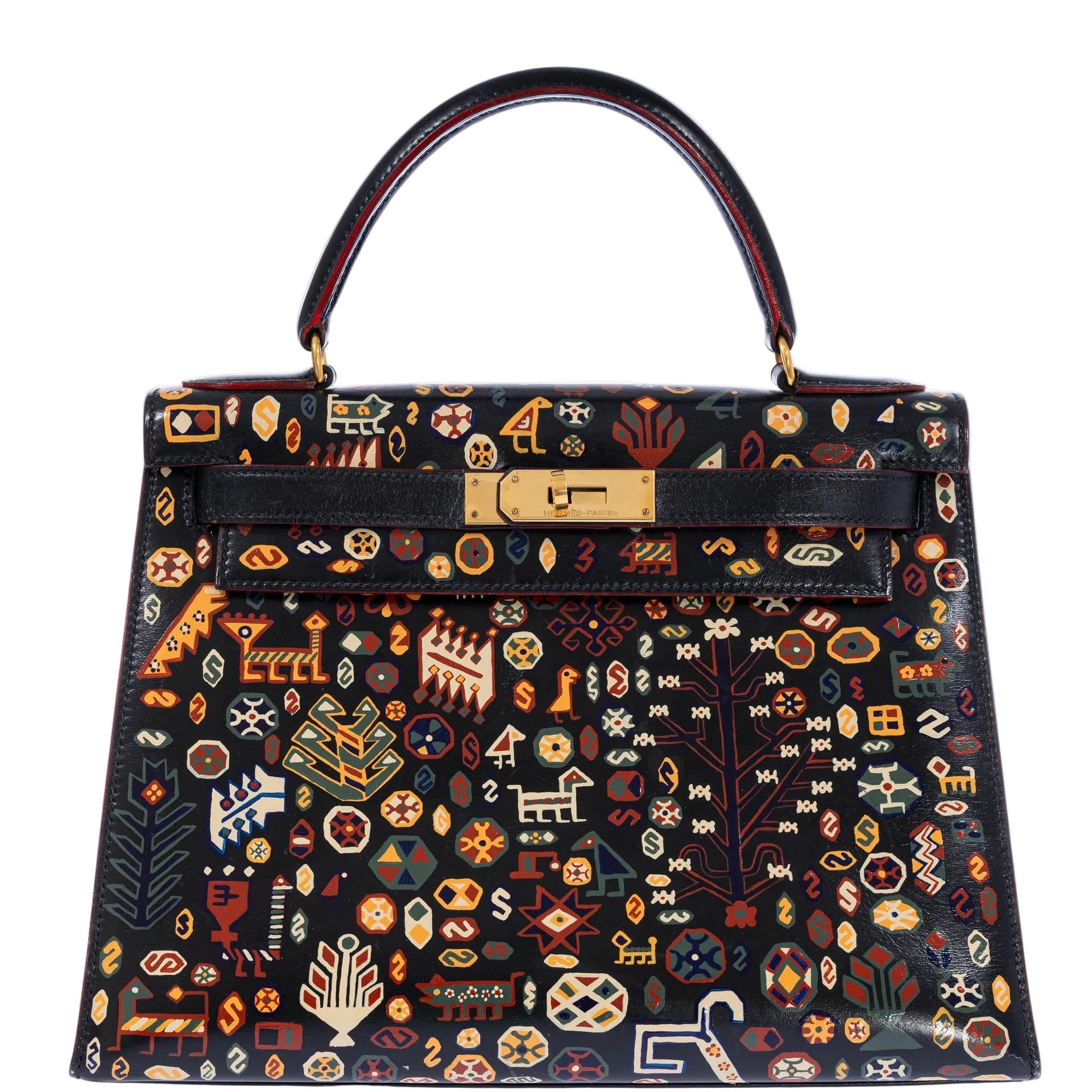 Hermes Vintage Hermès Kelly 28 Sellier Black Box Gold Hardware The Qashqai Custom