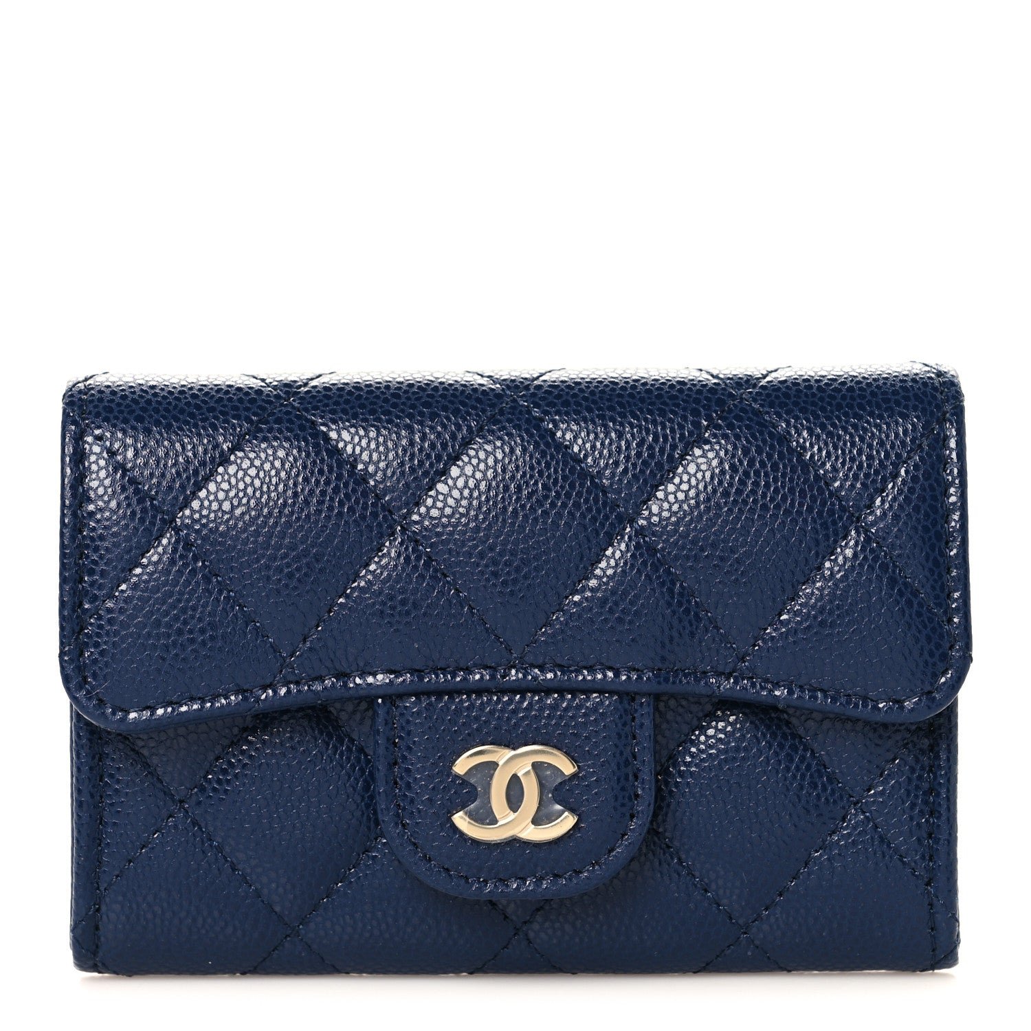 Chanel Caviar Quilted Flap Card Holder Wallet Navy Blue