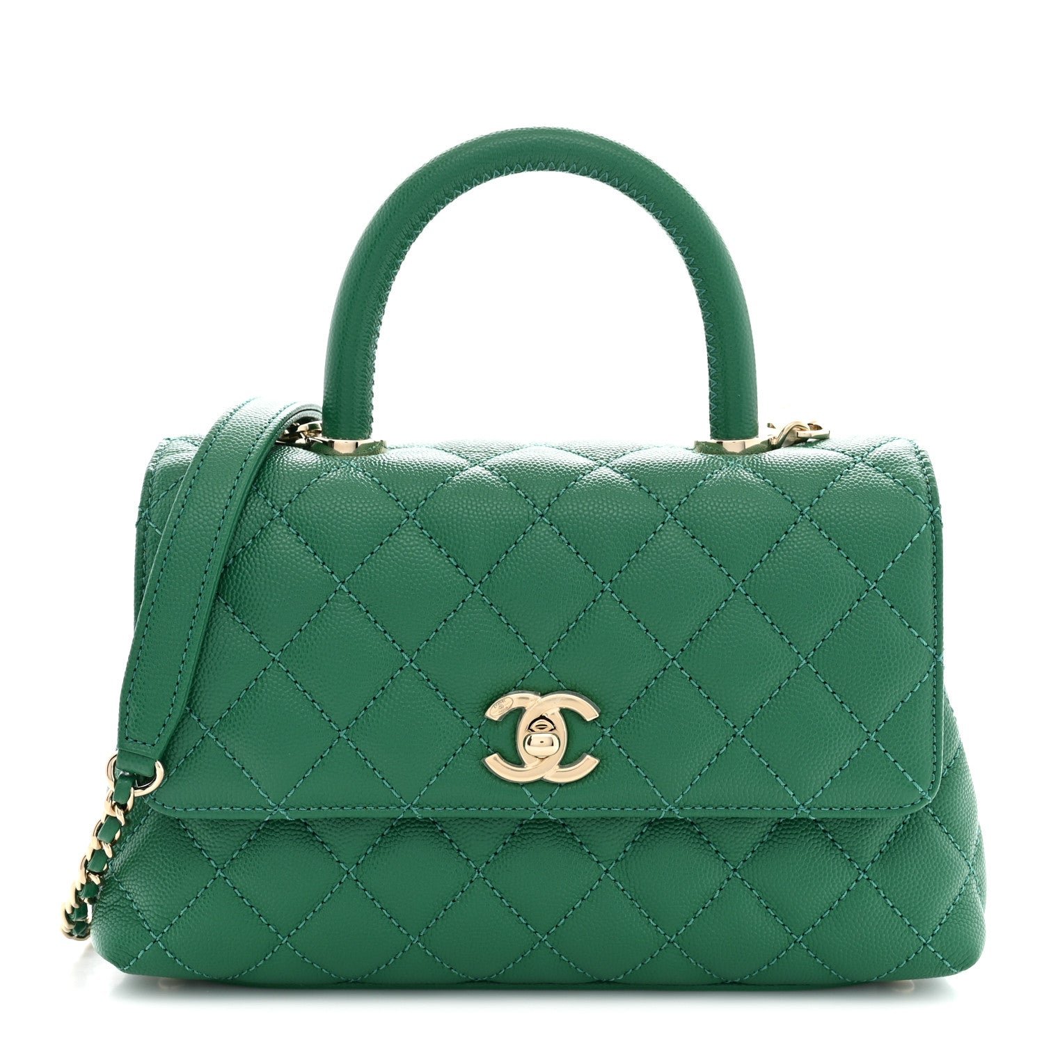 Chanel Caviar Quilted Mini Coco Handle Flap Green