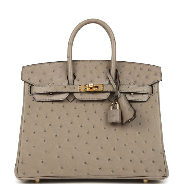 Hermes Pre-owned Hermes Birkin 25 Gris Tourterelle Ostrich Gold Hardware