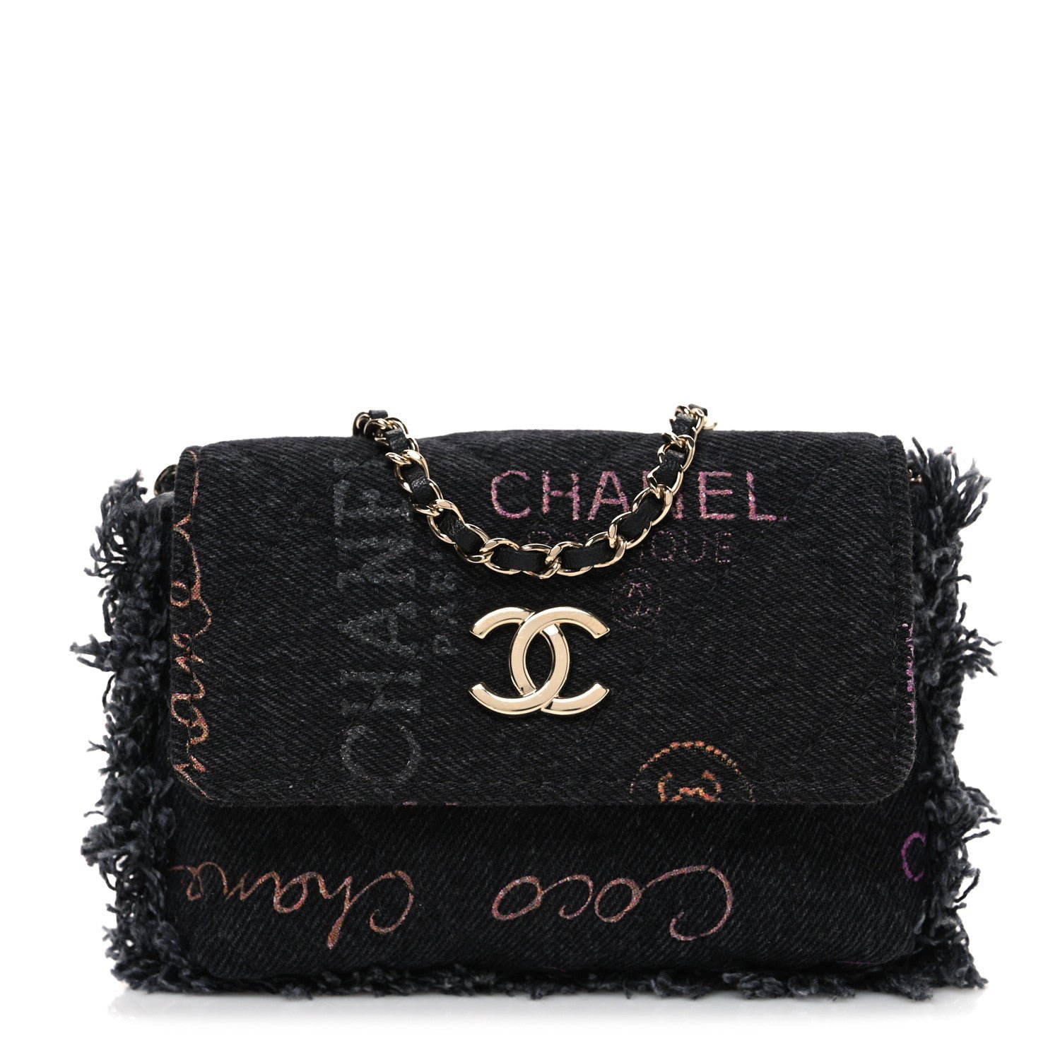 Chanel Chanel Denim Quilted Denim Mood Clutch With Chain Black Multicolor