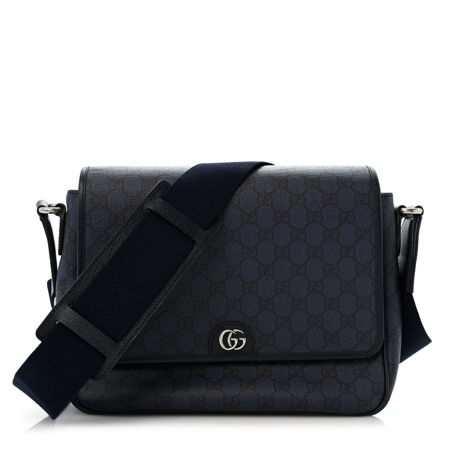 Gucci Tender GG Supreme Monogram Textured Dollar Calfskin Ophidia Messenger Bag Dark Blue