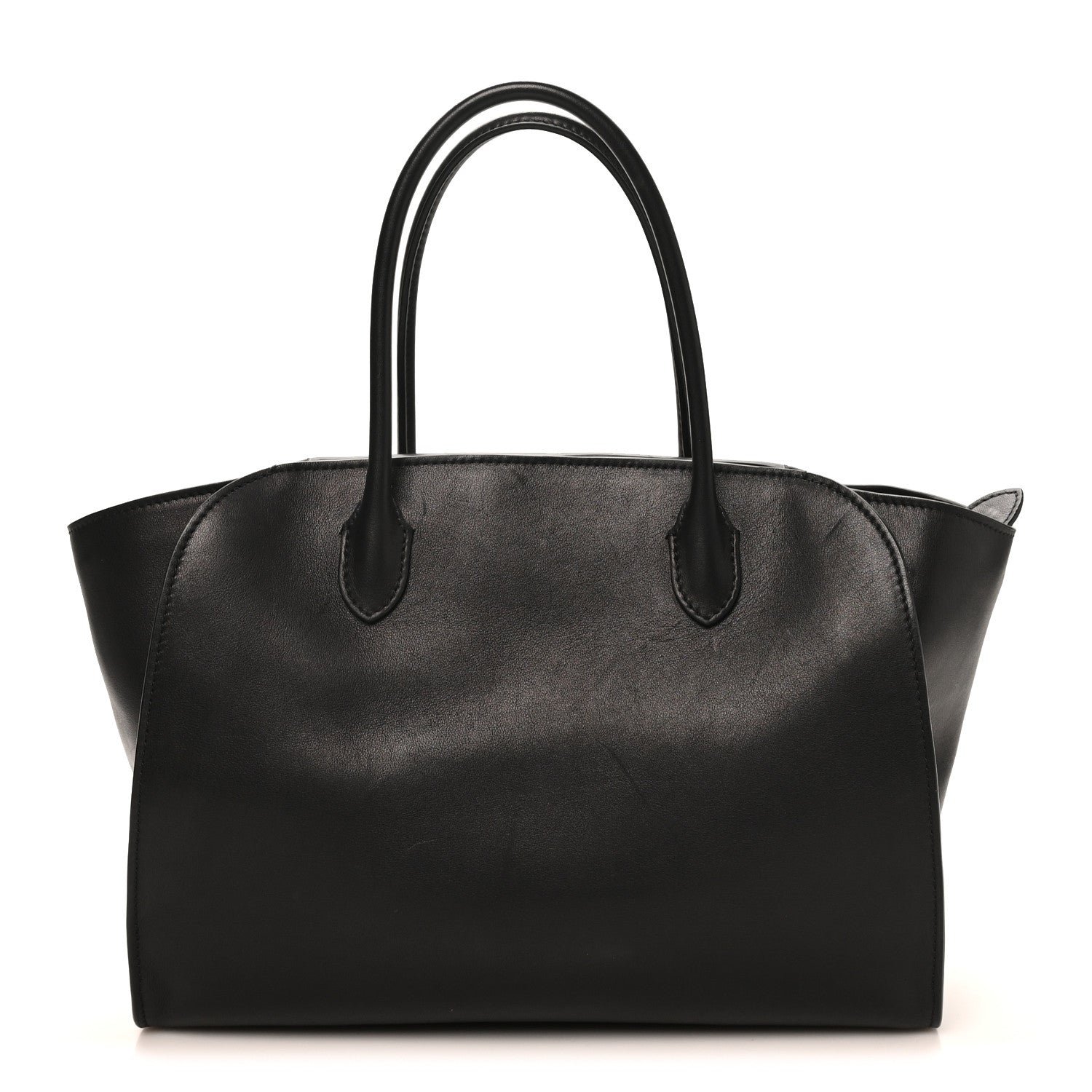 The Row Polished Saddle Calfskin Marlo 12 Tote Bag Black