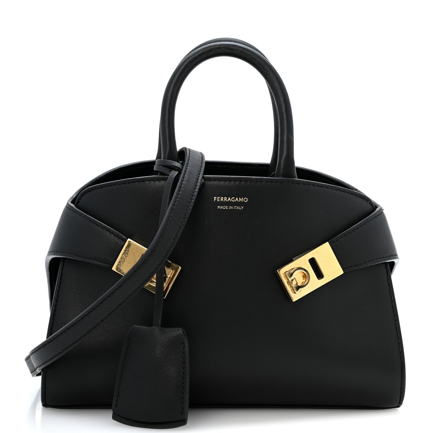 Salvatore Ferragamo Calfskin Mini Hug Bag Black