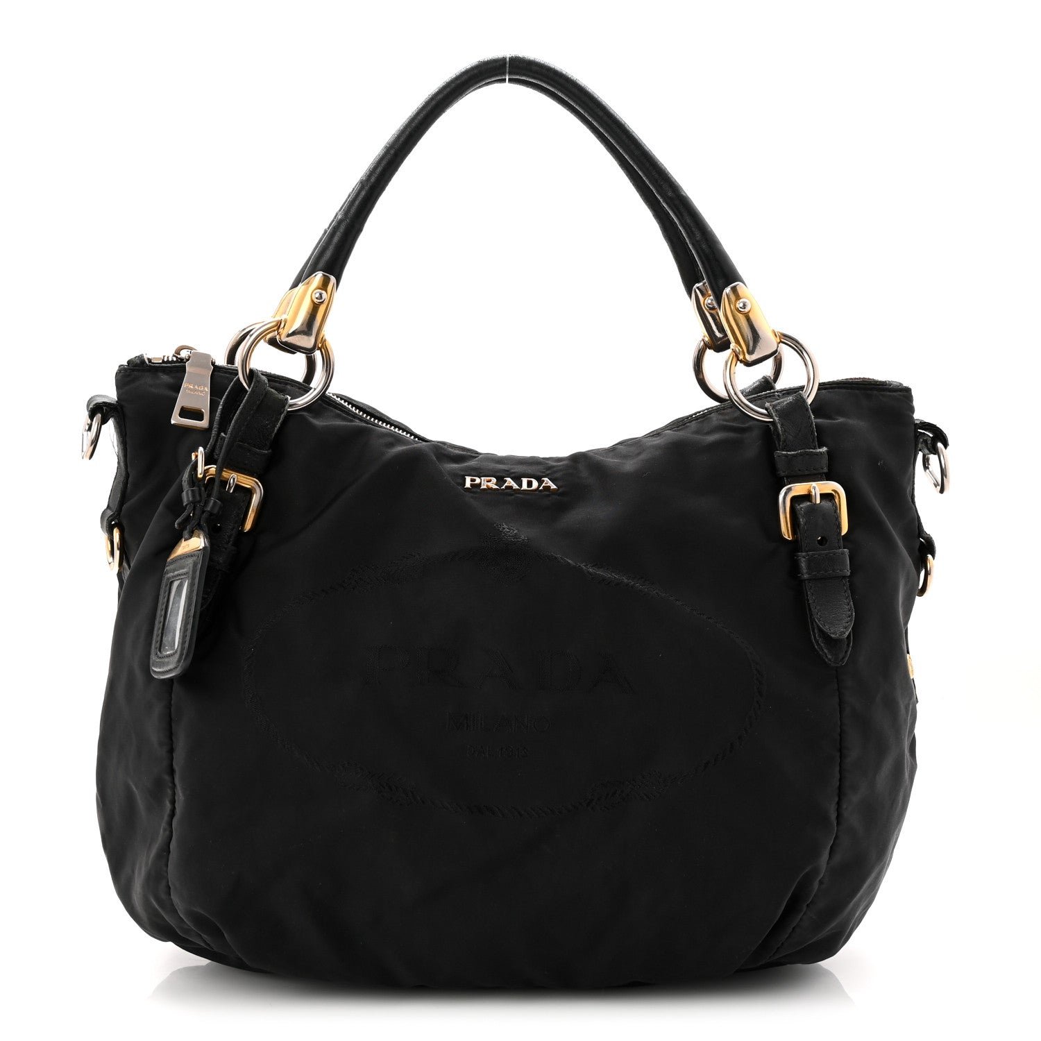 Prada Tessuto Nylon Vitello Daino Shopping Satchel Black