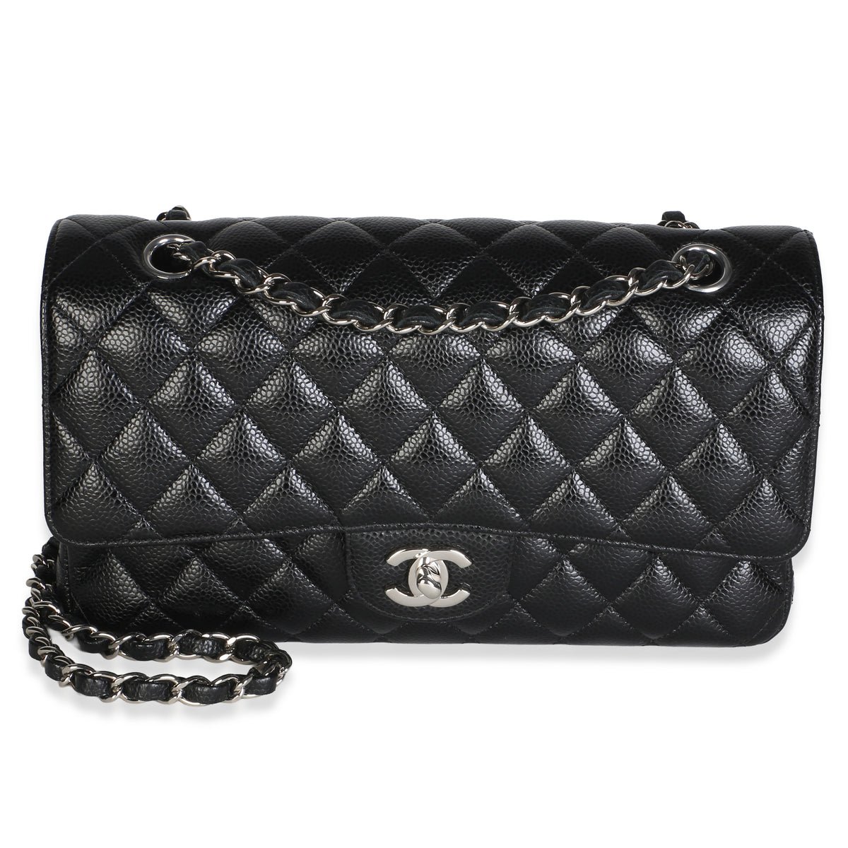 Black Quilted Caviar Medium Classic Double Flap Bag