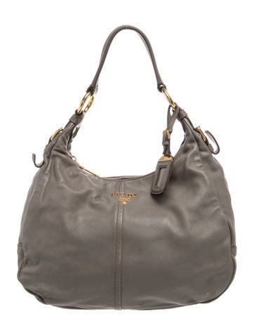 Enameled Metal Triangle Soft Calf Hobo