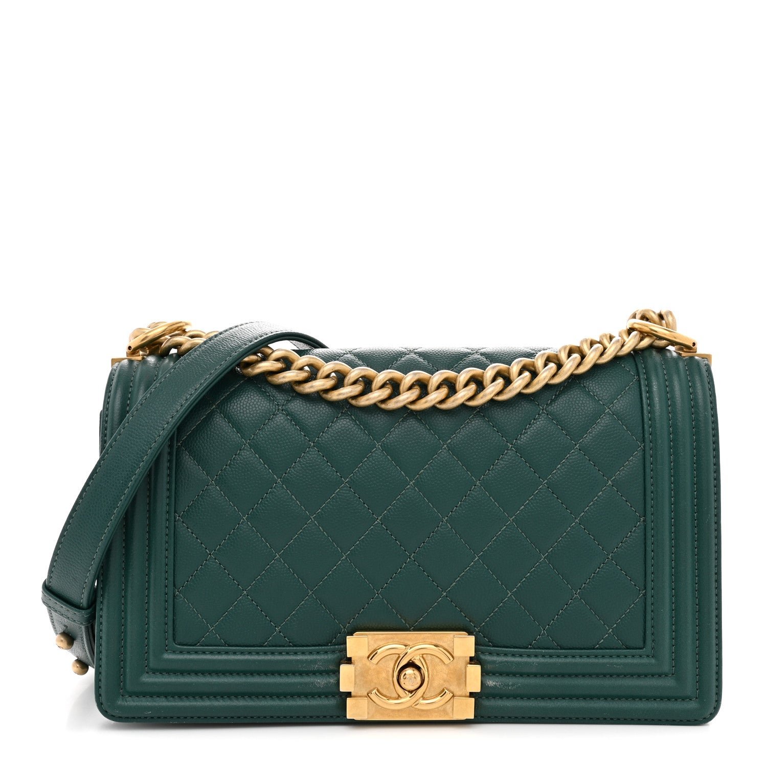 Chanel Caviar Quilted Medium Boy Flap Dark Green