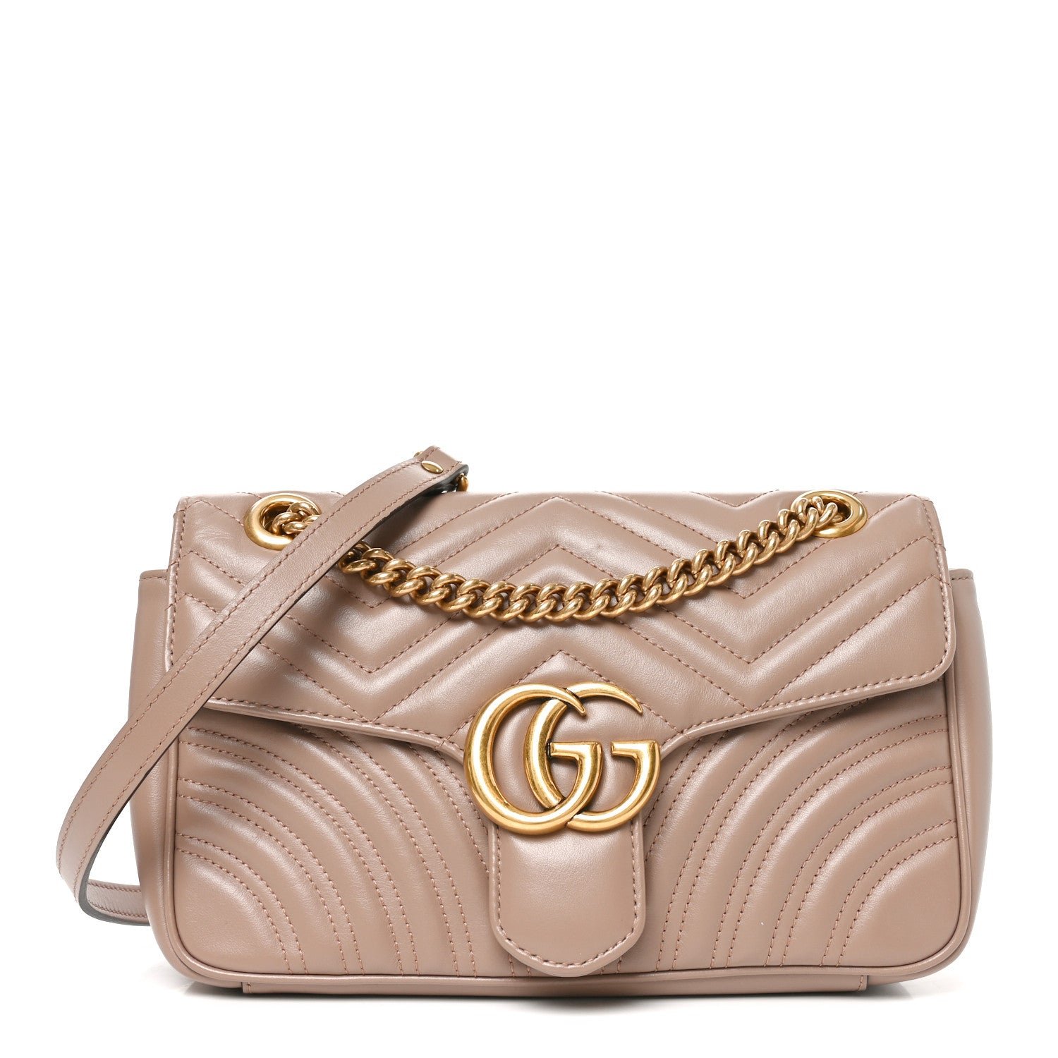 Gucci Calfskin Matelasse Small GG Marmont Shoulder Bag Porcelain Rose