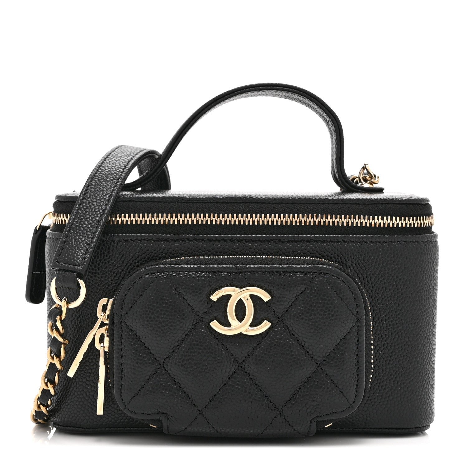 Chanel Caviar Quilted Top Handle Pocket Vanity Case Black