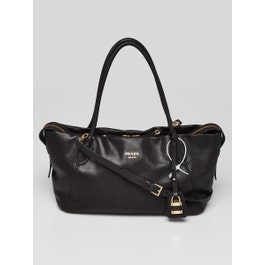 Prada Black Glace Calfskin Leather Ouvert Large Tote Bag 1BG661