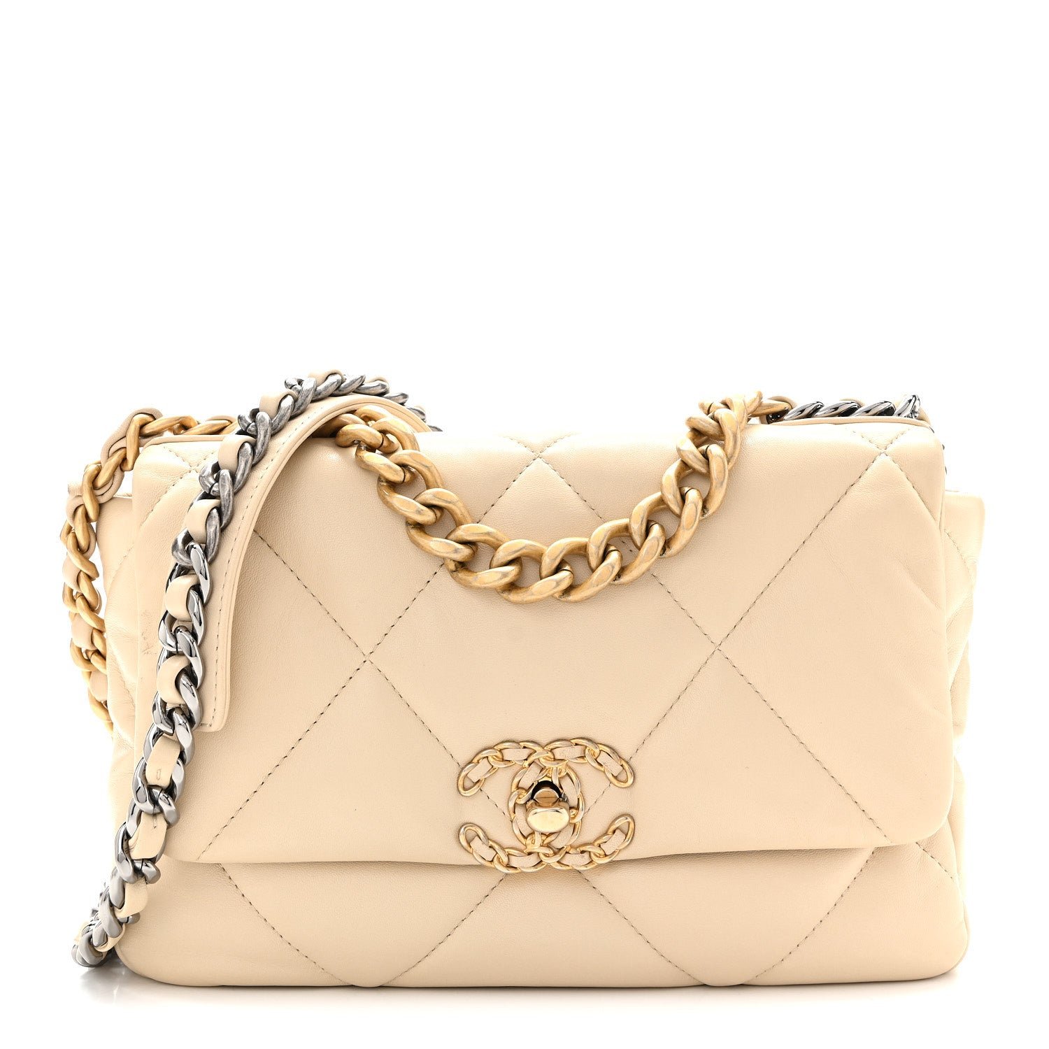 Chanel Lambskin Quilted Medium Chanel 19 Flap Light Beige