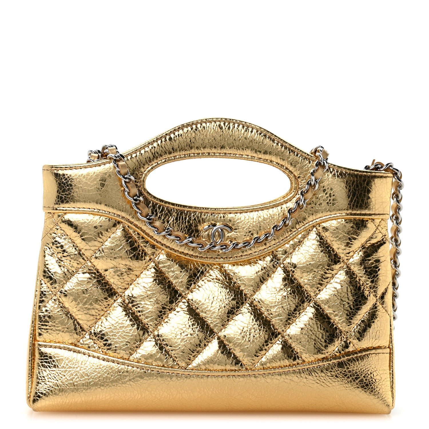 Chanel Metallic Crumpled Calfskin Quilted Nano 31 Shopping Bag Gold