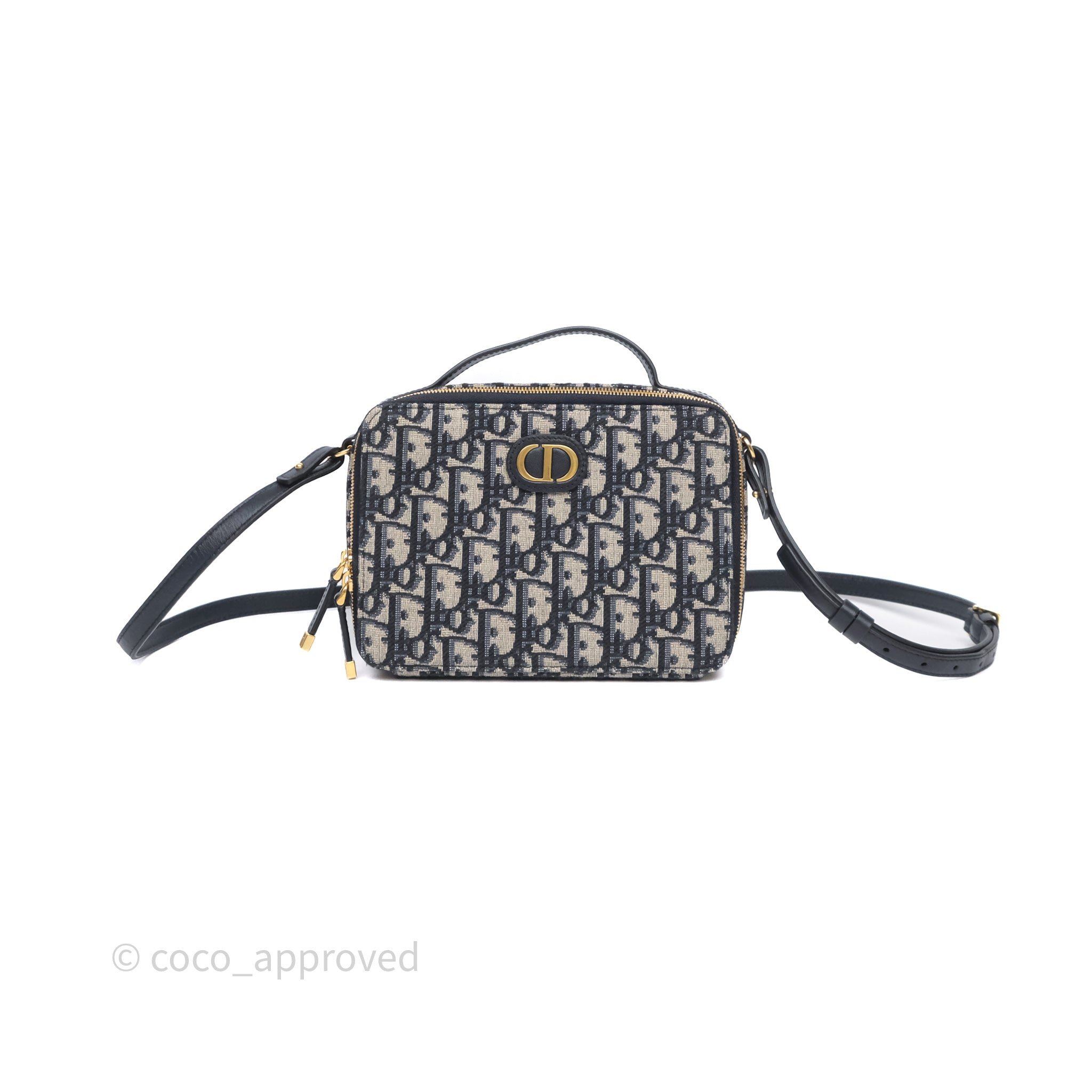 Christian Dior 30 Montaigne Top Handle Box Bag in Blue Oblique Jacquard Canvas