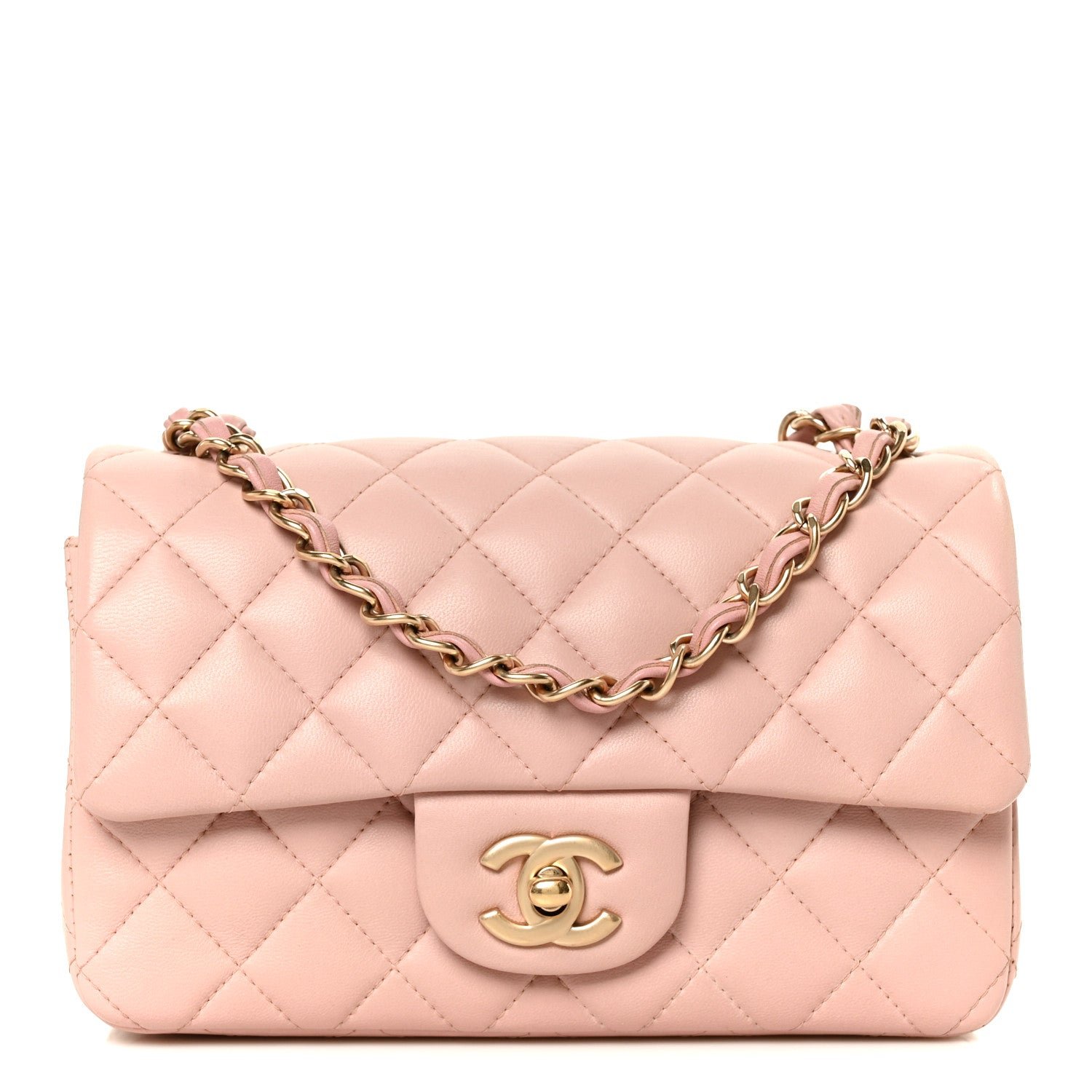 Chanel Lambskin Quilted Mini Rectangular Flap Light Pink