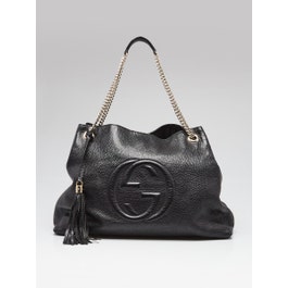 Gucci Gucci Black Pebbled Leather Soho Large Chain Tote Bag