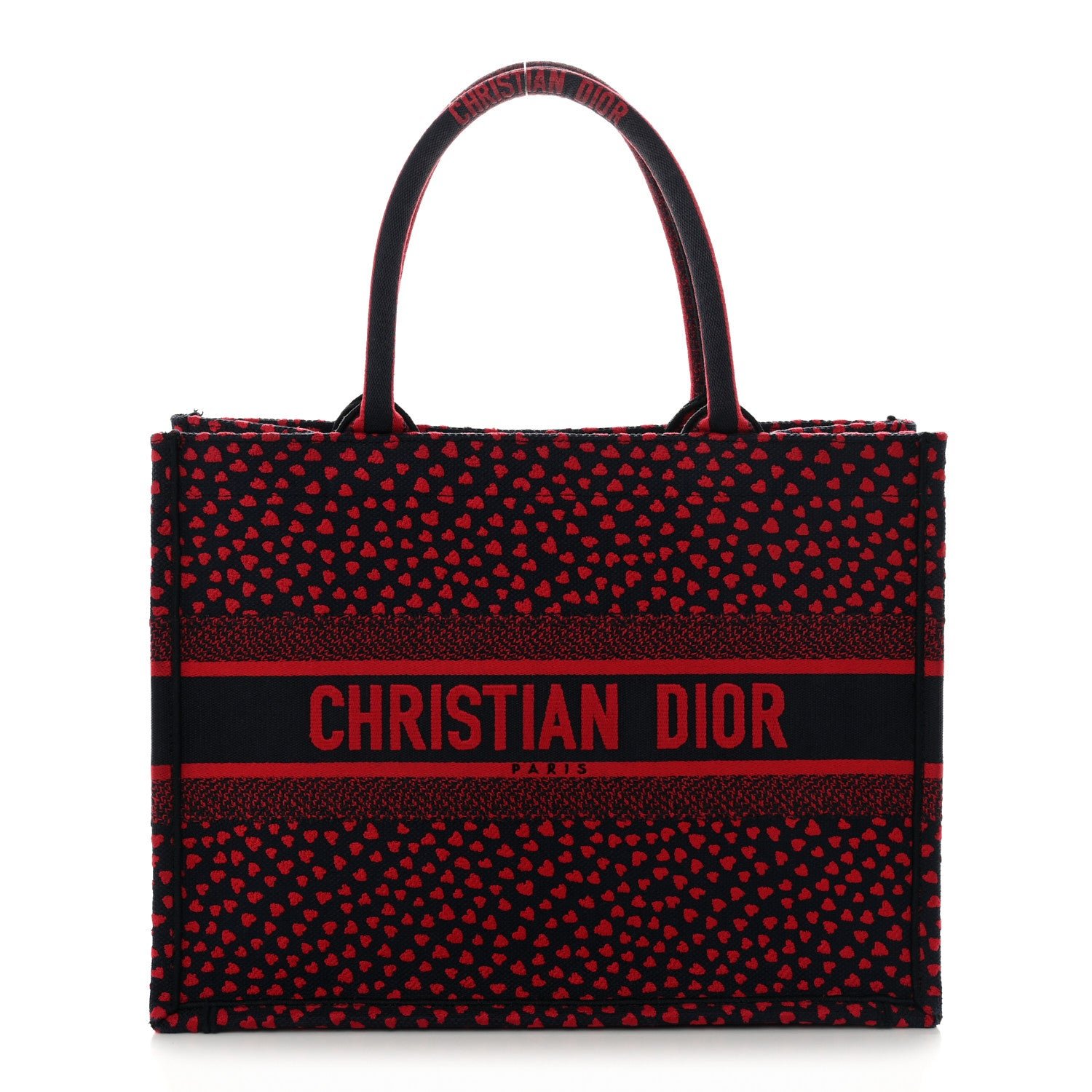 Dior Christian Dior Canvas Embroidered Pop Heart I Love Paris Medium Book Tote Red Multicolor