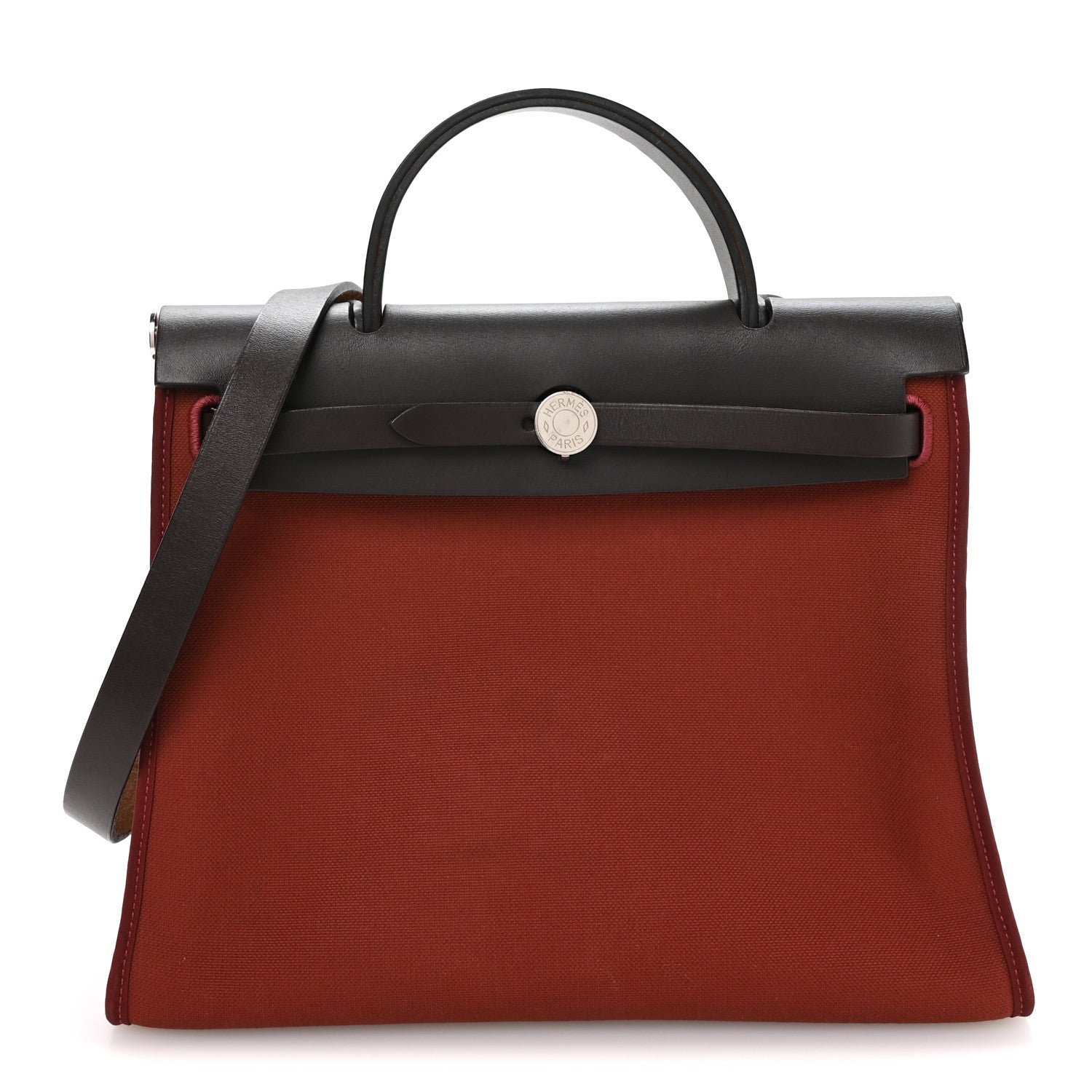 Hermes Military Toile Vache Hunter Herbag Zip Retourne 31 PM Rouge H Ebene